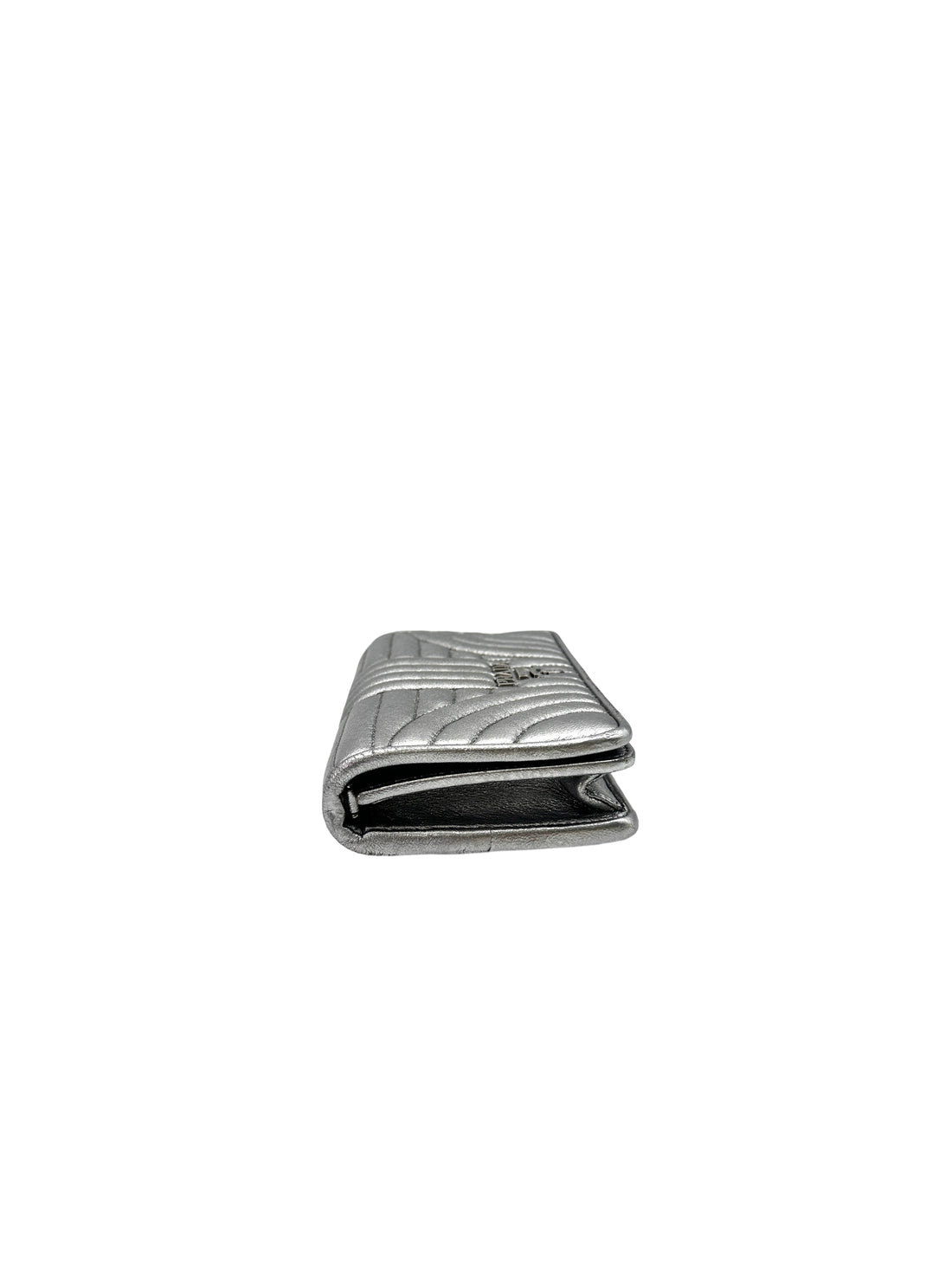 Prada Diagramme Silver Metallic Leather Wallet On Chain PR197