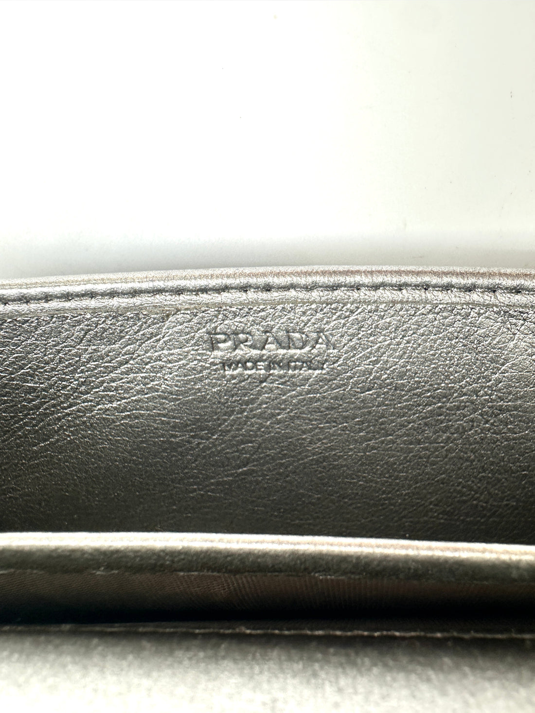 Prada Diagramme Silver Metallic Leather Wallet On Chain PR197