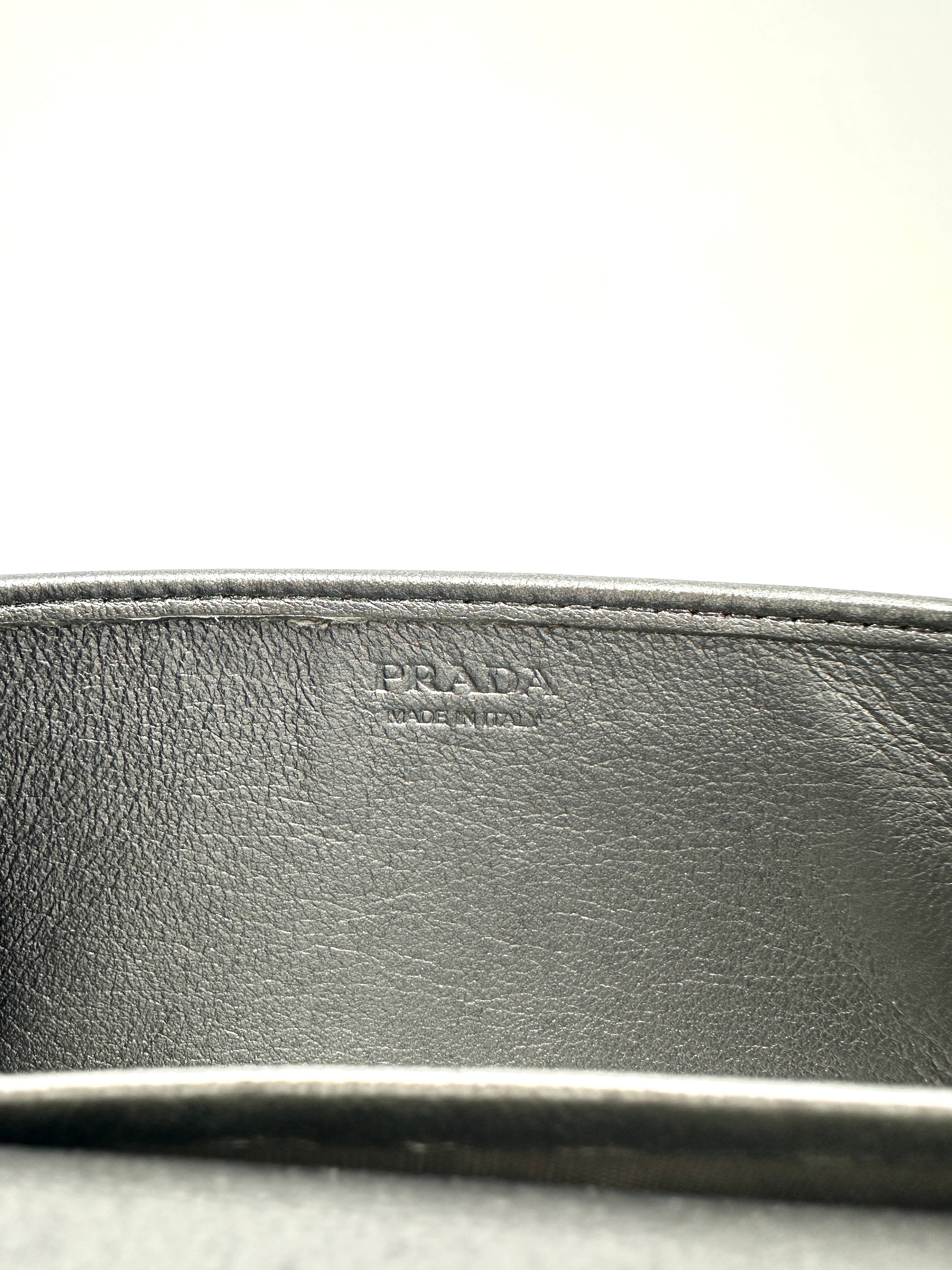 Prada Diagramme Silver Metallic Leather Wallet On Chain PR197