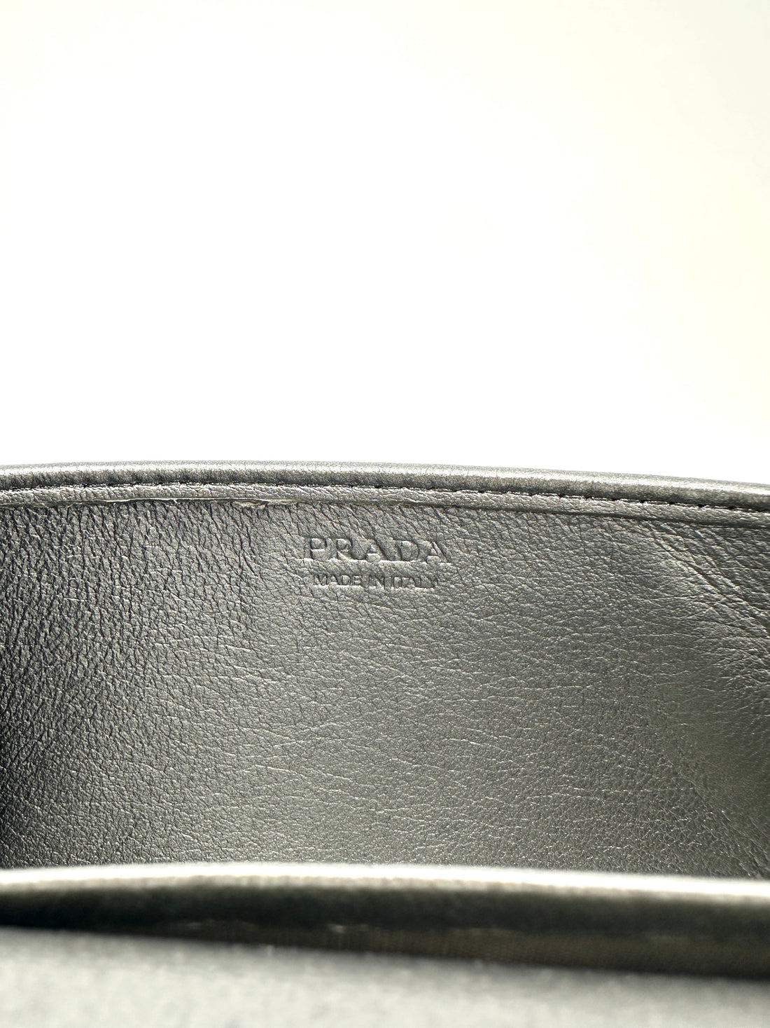Prada Diagramme Silver Metallic Leather Wallet On Chain PR197