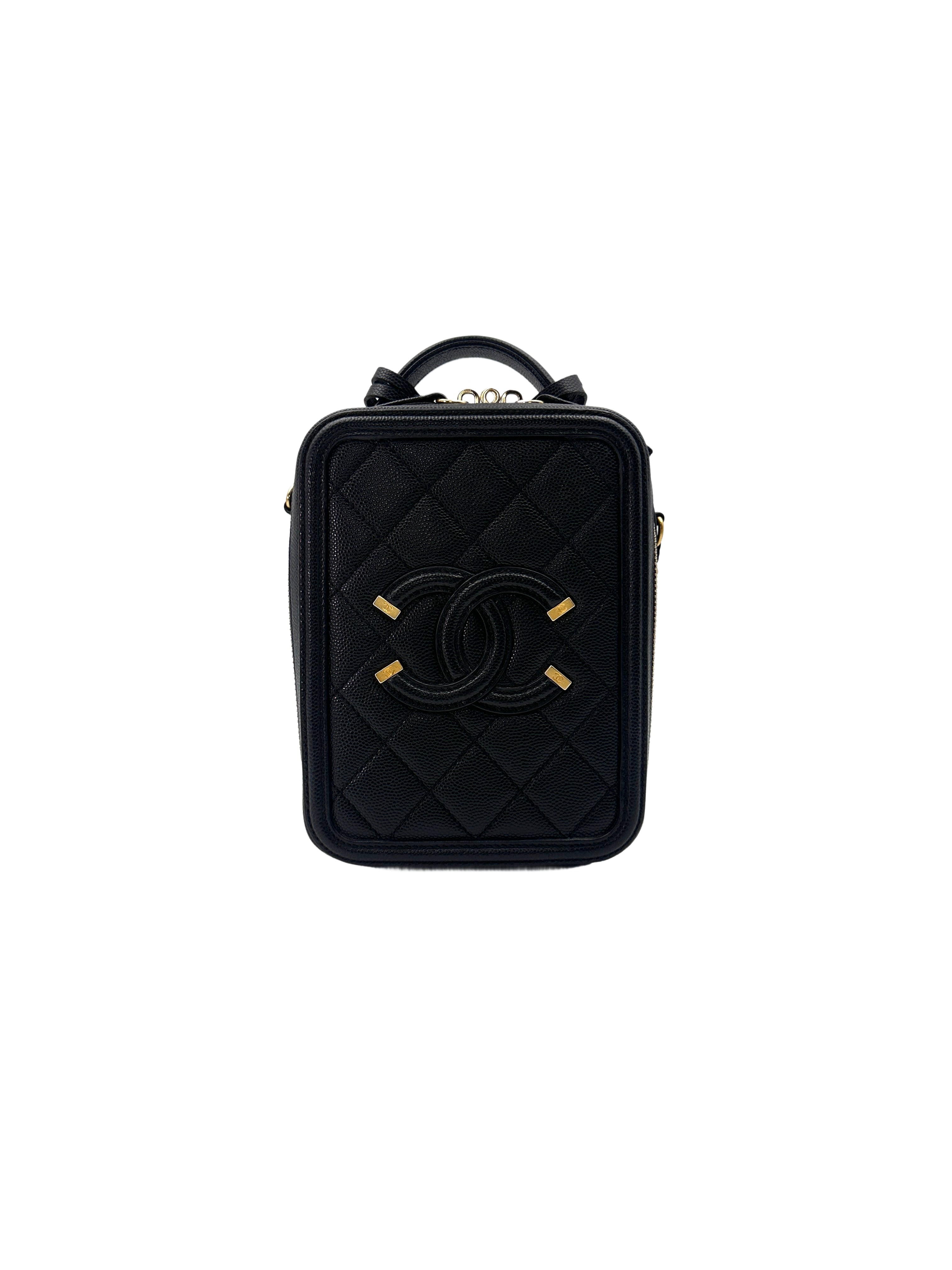 Chanel CC Filigree Vertival Black Quilted Calfskin Top Handle Vanity Case(28***80) CC1466