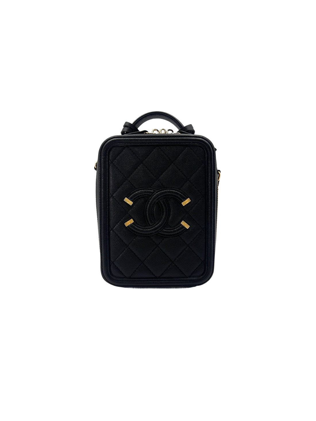 Chanel CC Filigree Vertival Black Quilted Calfskin Top Handle Vanity Case(28***80) CC1466