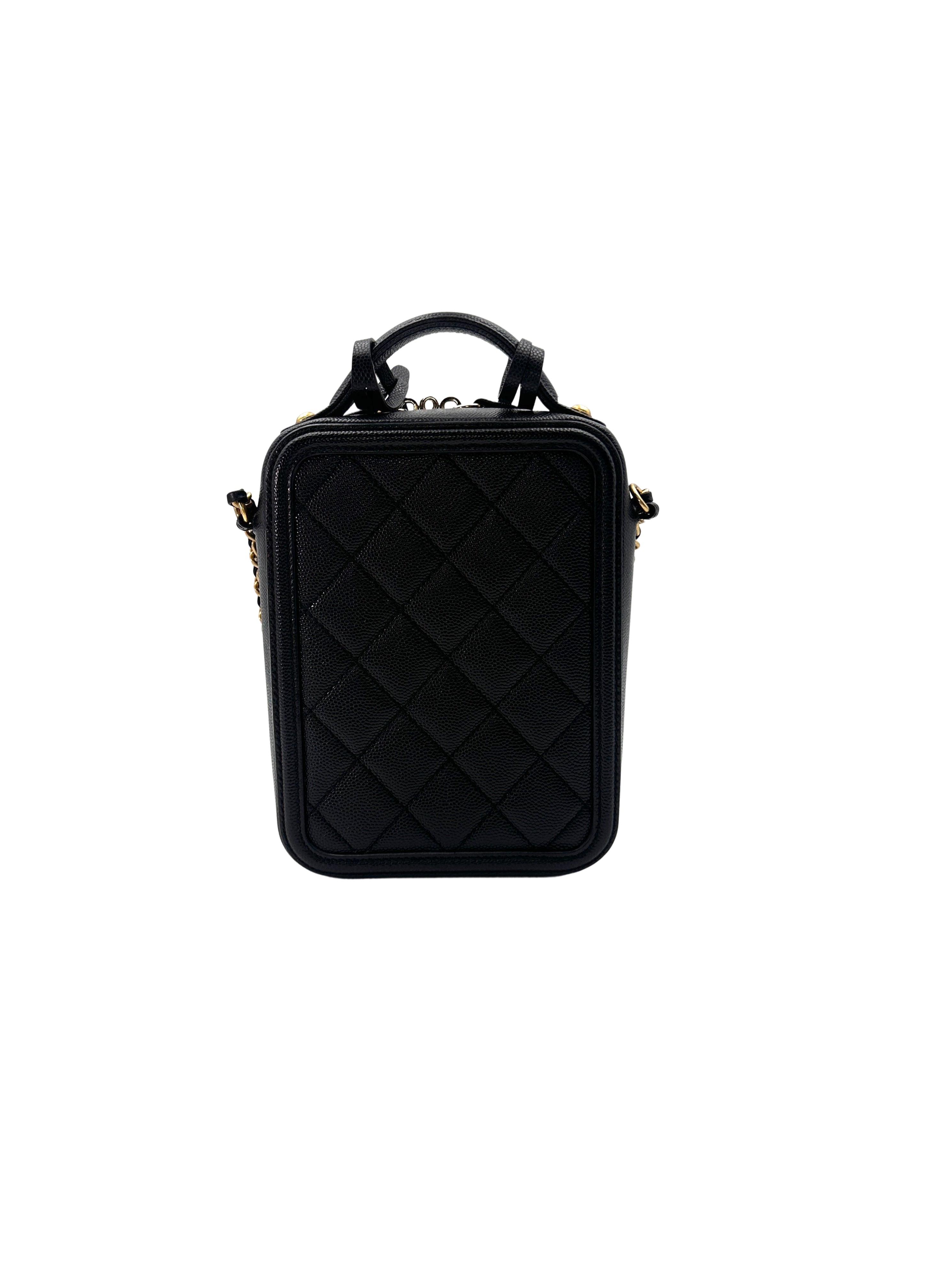 Chanel CC Filigree Vertival Black Quilted Calfskin Top Handle Vanity Case(28***80) CC1466