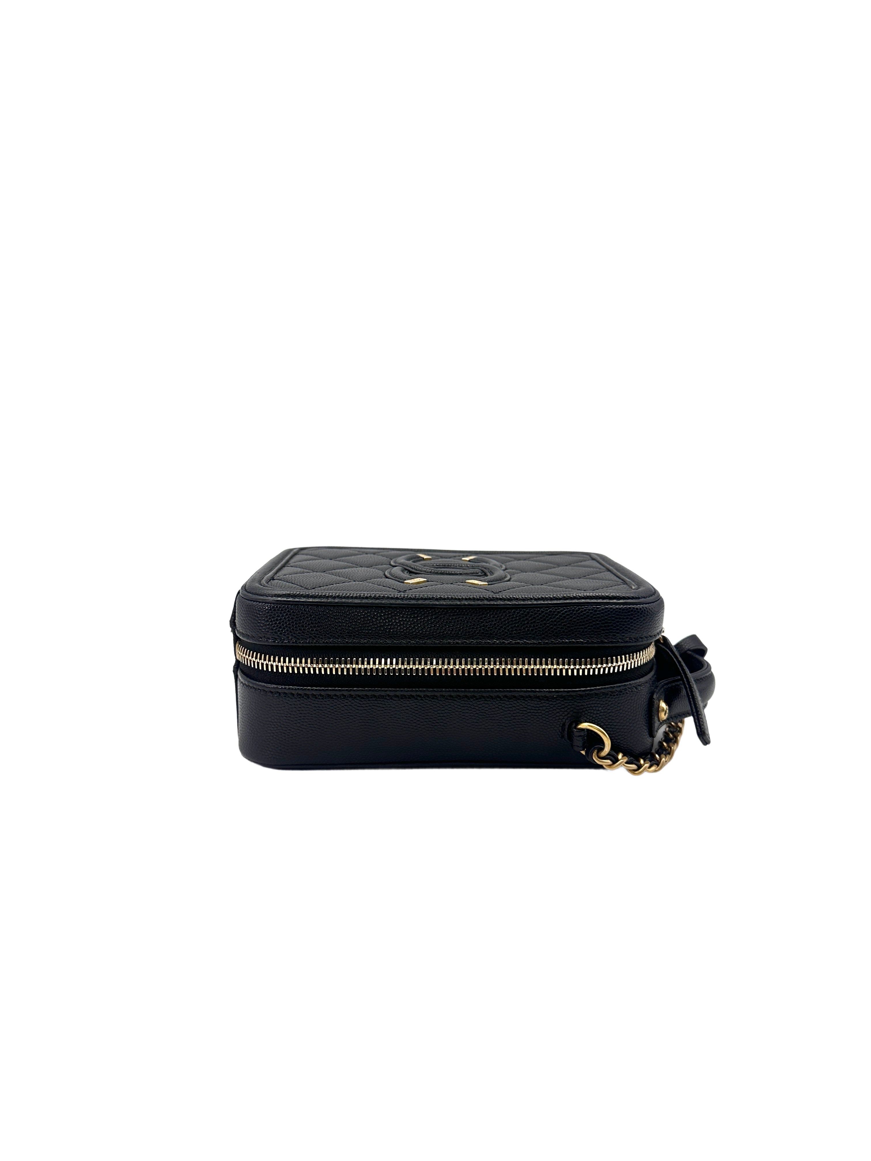 Chanel CC Filigree Vertival Black Quilted Calfskin Top Handle Vanity Case(28***80) CC1466