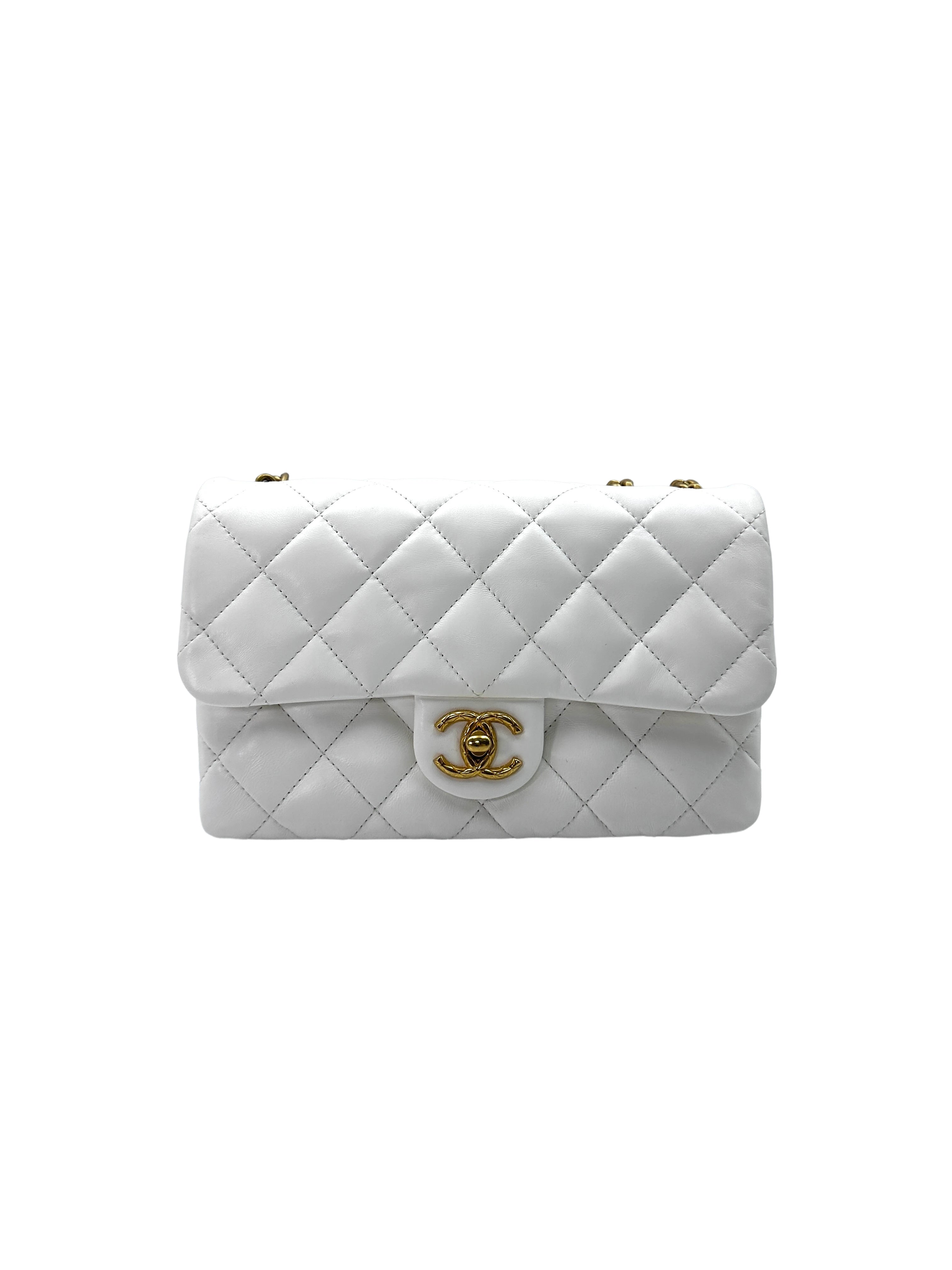 Chanel 23B Classic Flap White Quilted Lambskin Small Size Flap Bag With Gold Hardware(T1***0K) CC1470