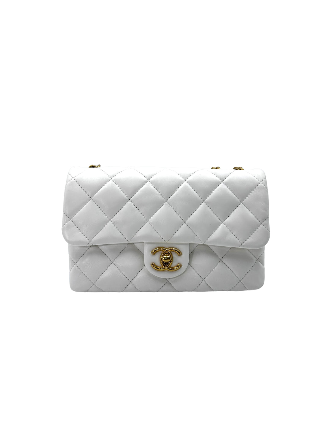Chanel 23B Classic Flap White Quilted Lambskin Small Size Flap Bag With Gold Hardware(T1***0K) CC1470