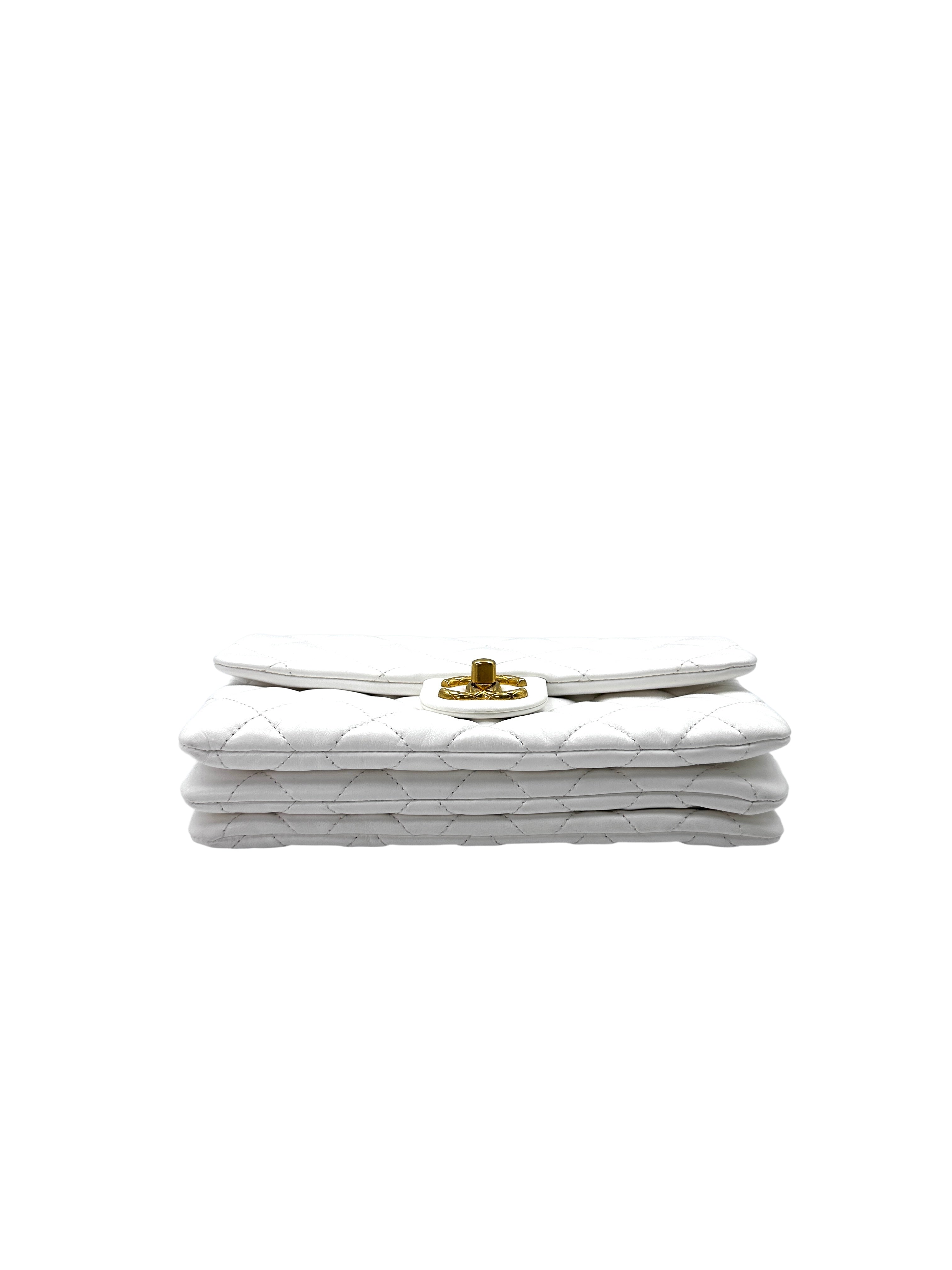 Chanel 23B Classic Flap White Quilted Lambskin Small Size Flap Bag With Gold Hardware(T1***0K) CC1470
