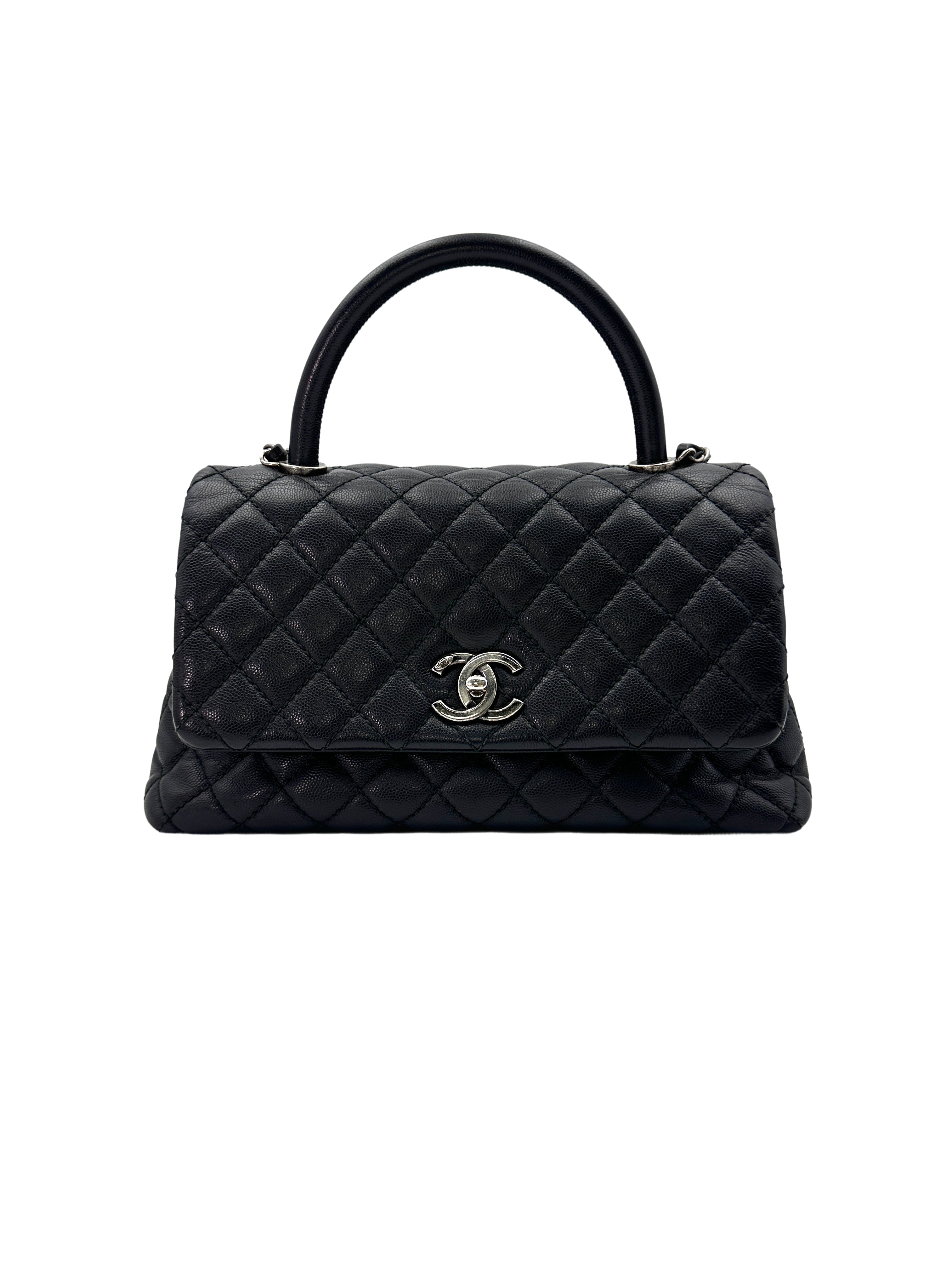 Chanel CoCo Handle Black Chevron Quilted Calfskin Medium Size Handle Bag(22***11) CC1472