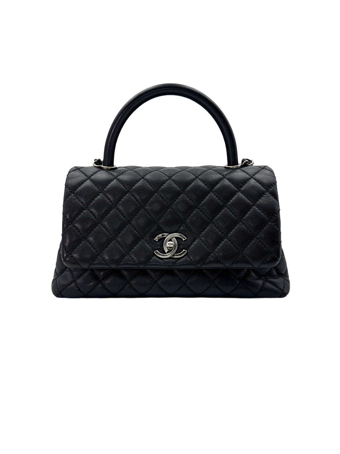 Chanel CoCo Handle Black Chevron Quilted Calfskin Medium Size Handle Bag(22***11) CC1472
