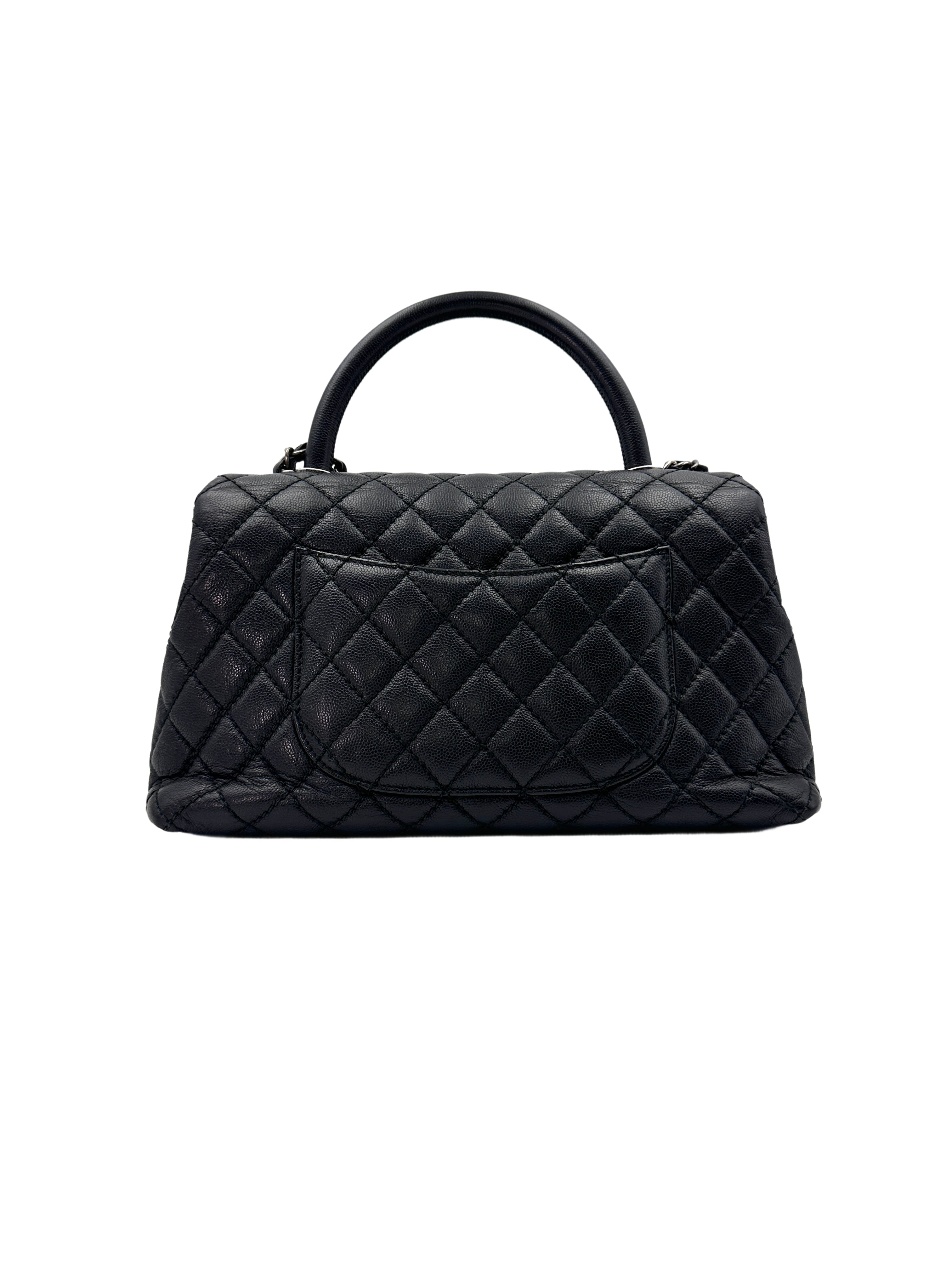 Chanel CoCo Handle Black Chevron Quilted Calfskin Medium Size Handle Bag(22***11) CC1472