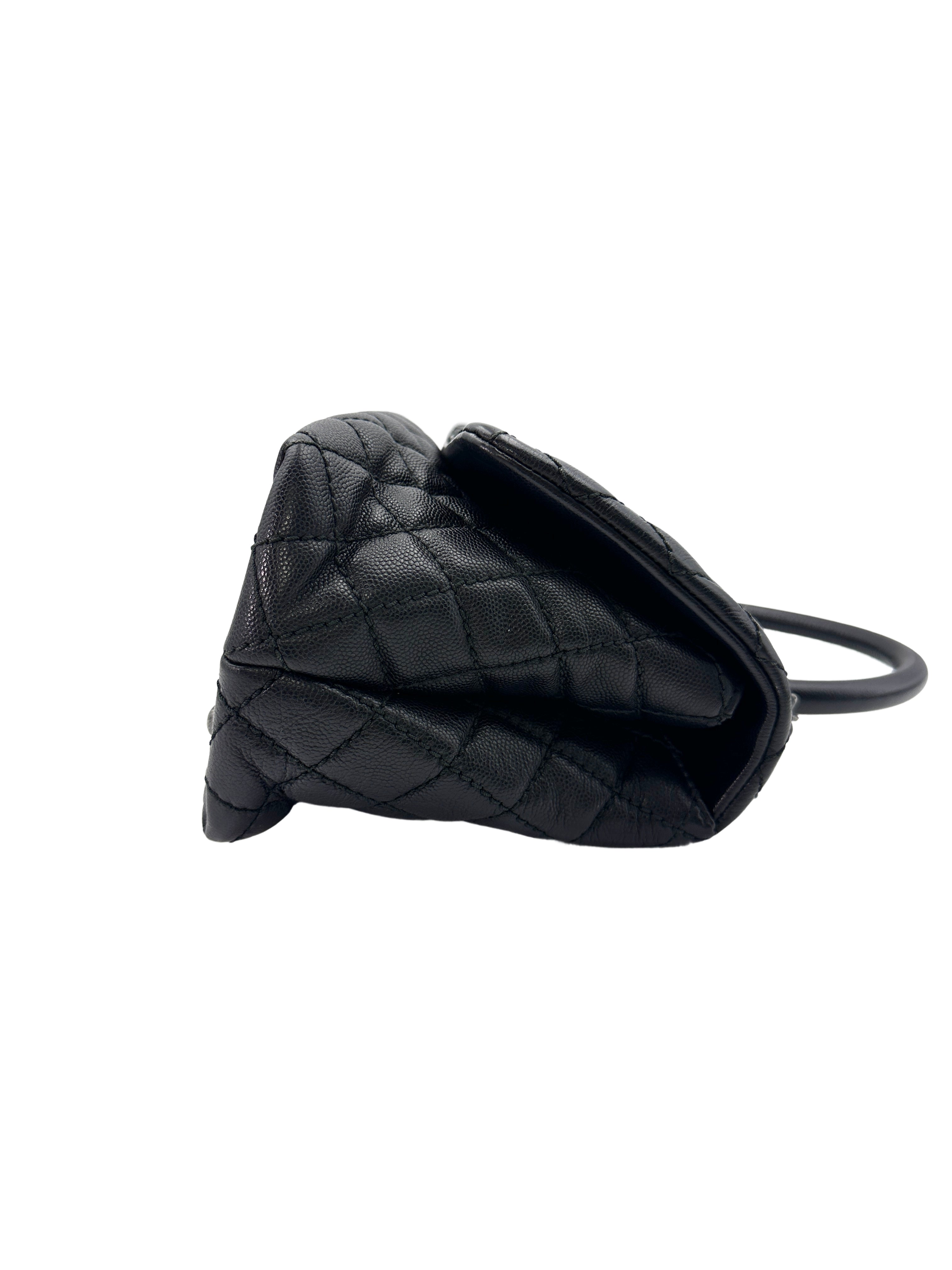 Chanel CoCo Handle Black Chevron Quilted Calfskin Medium Size Handle Bag(22***11) CC1472
