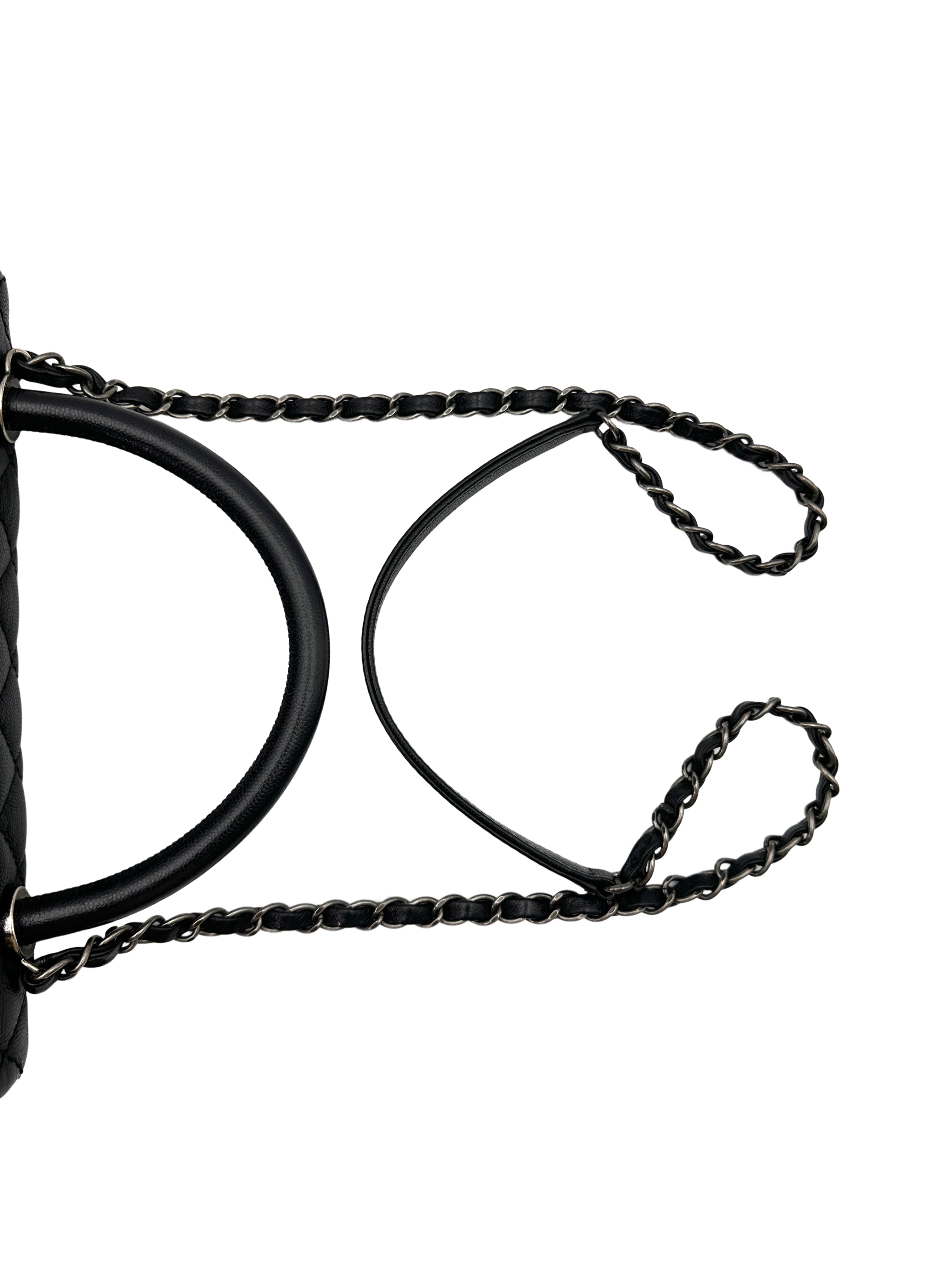 Chanel CoCo Handle Black Chevron Quilted Calfskin Medium Size Handle Bag(22***11) CC1472