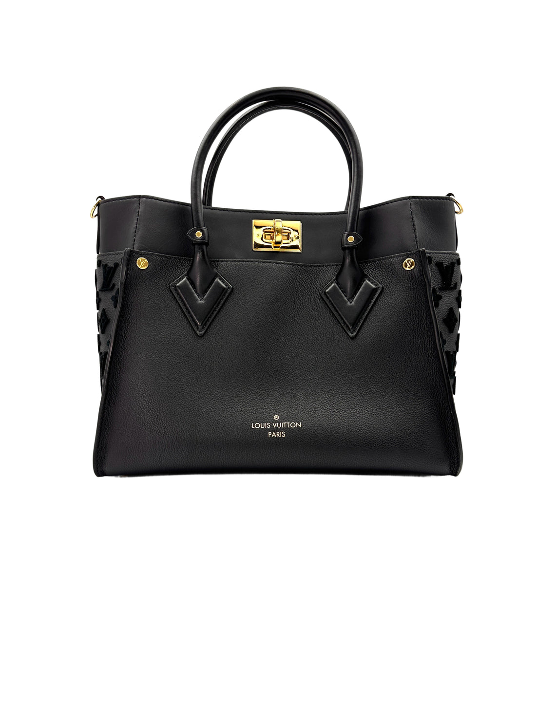 Louis Vuitton On My Side MM Black Calfskin Tote Handle Bag LV2073