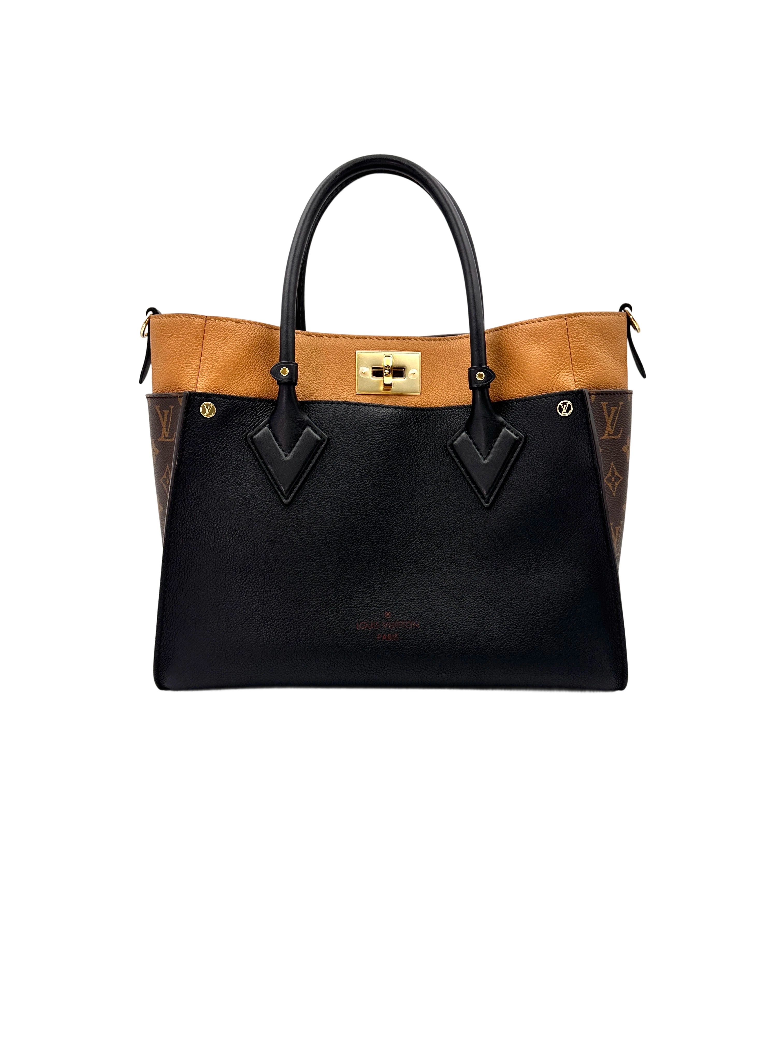 Louis Vuitton On My Side MM Black Leather And Monogram Canvas Tote Bag LV2035