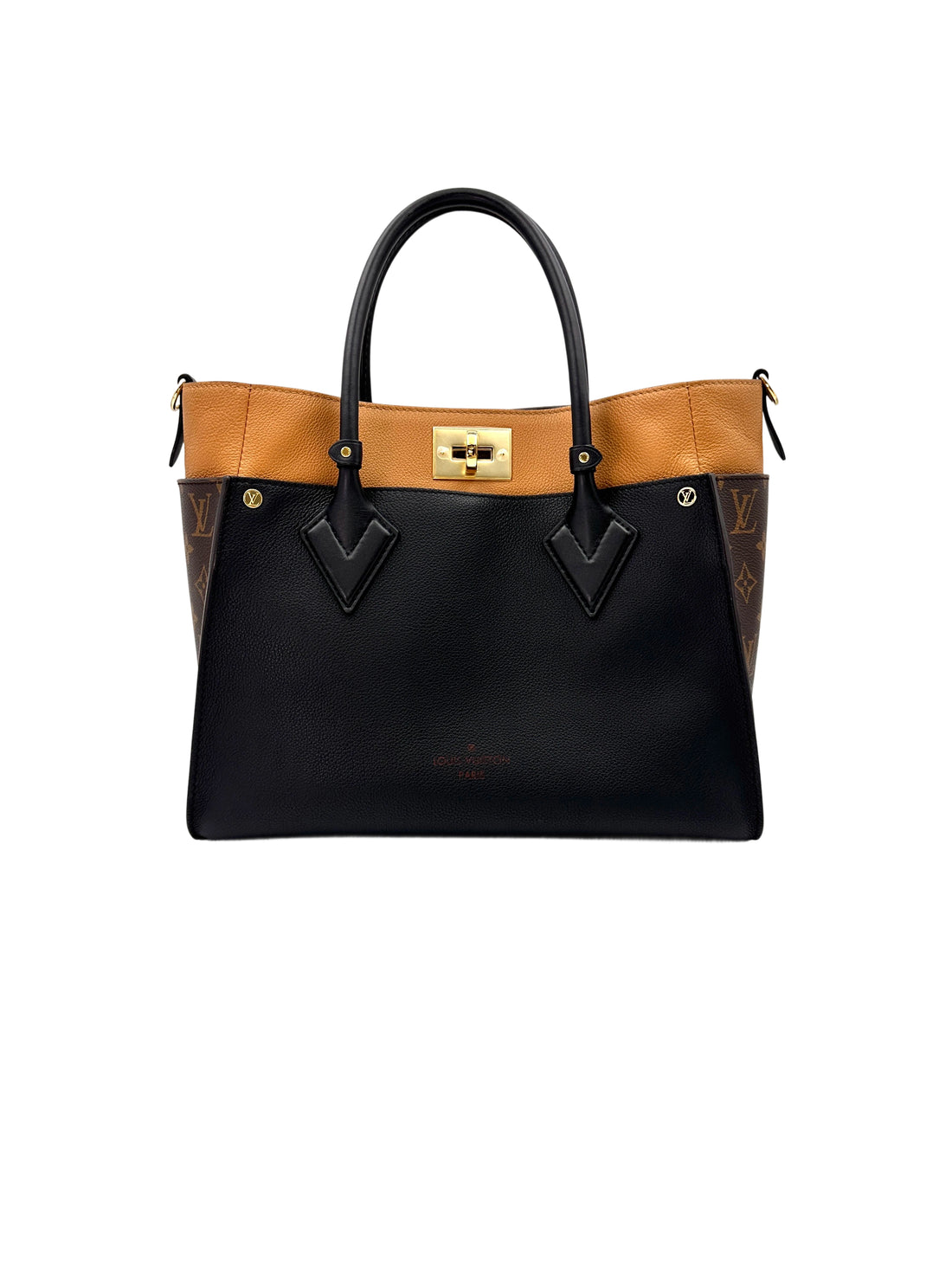 Louis Vuitton On My Side MM Black Leather And Monogram Canvas Tote Bag LV2035