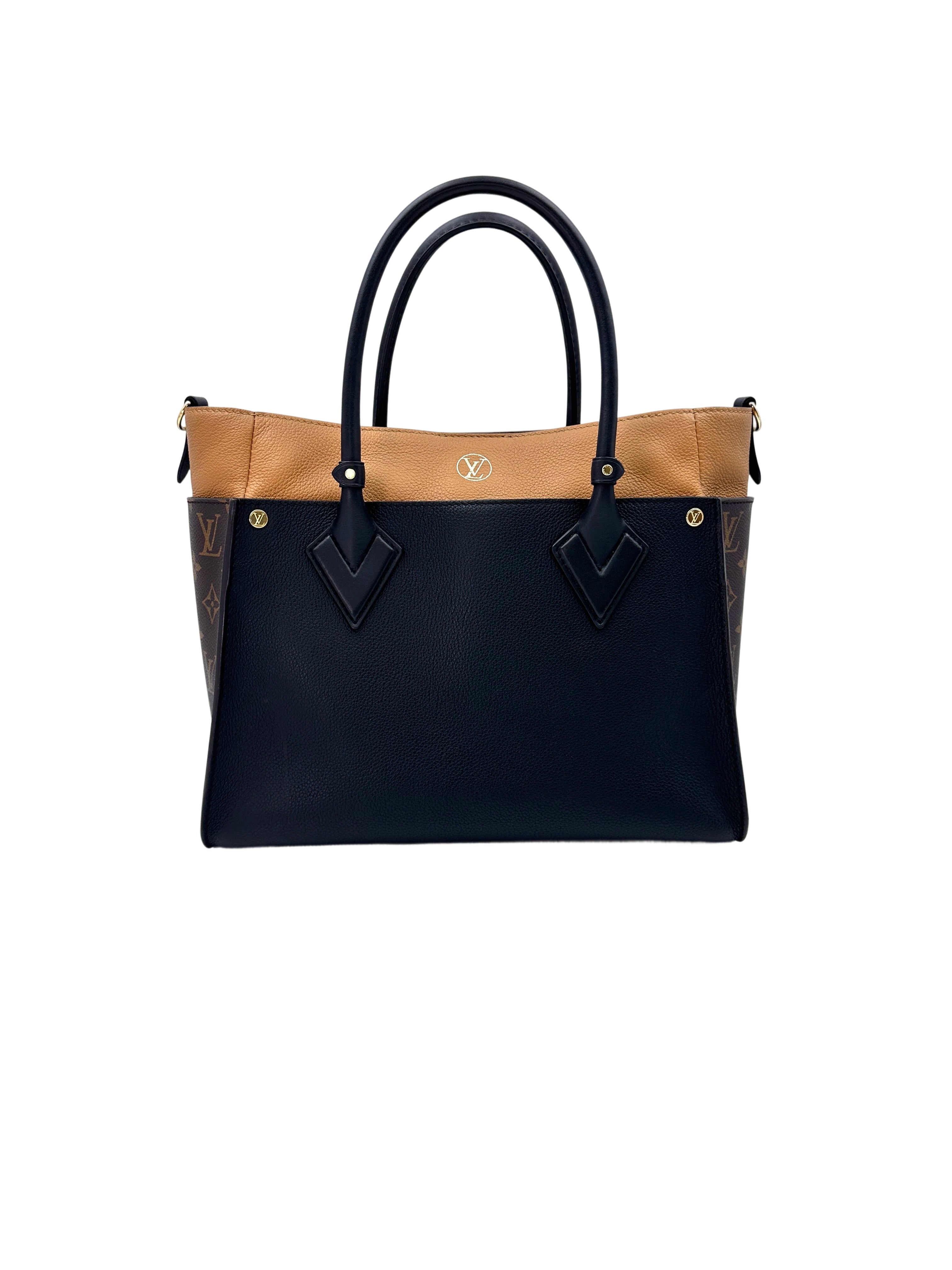Louis Vuitton On My Side MM Black Leather And Monogram Canvas Tote Bag LV2035