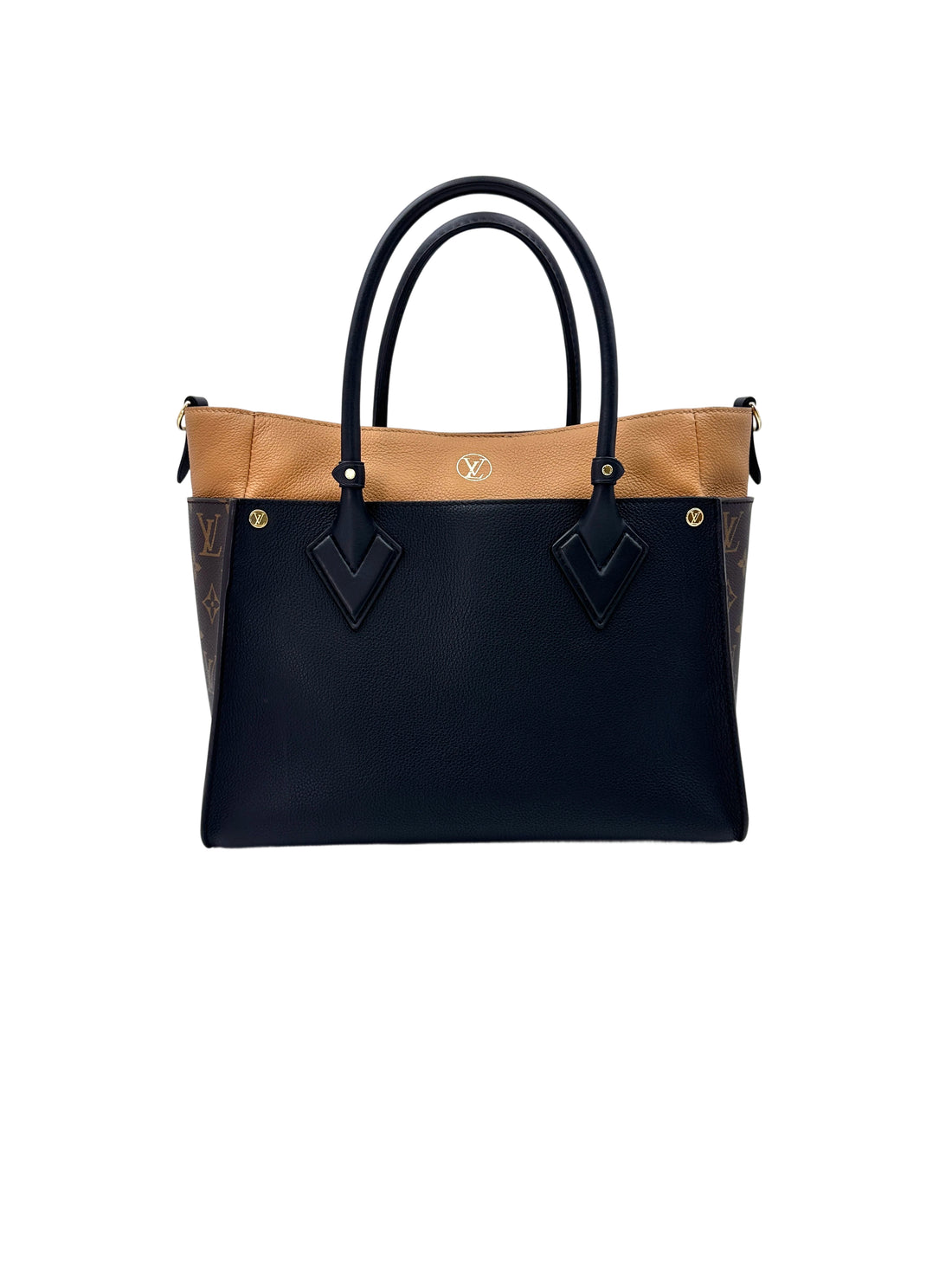 Louis Vuitton On My Side MM Black Leather And Monogram Canvas Tote Bag LV2035