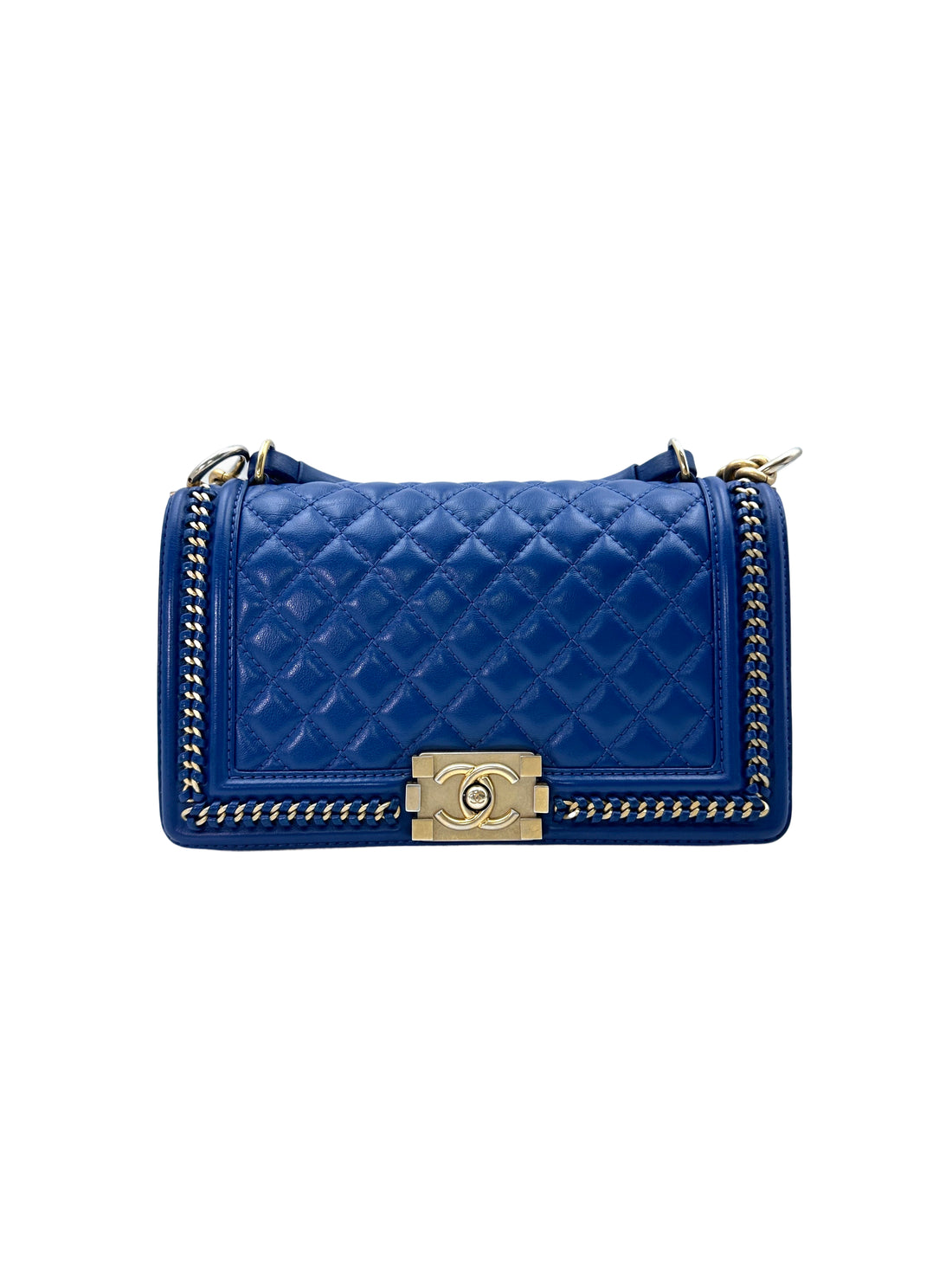Chanel 17A LeBoy Blue Quilted Leather Chain Around Flap Bag With Gold Hardware(24***05) CC1474