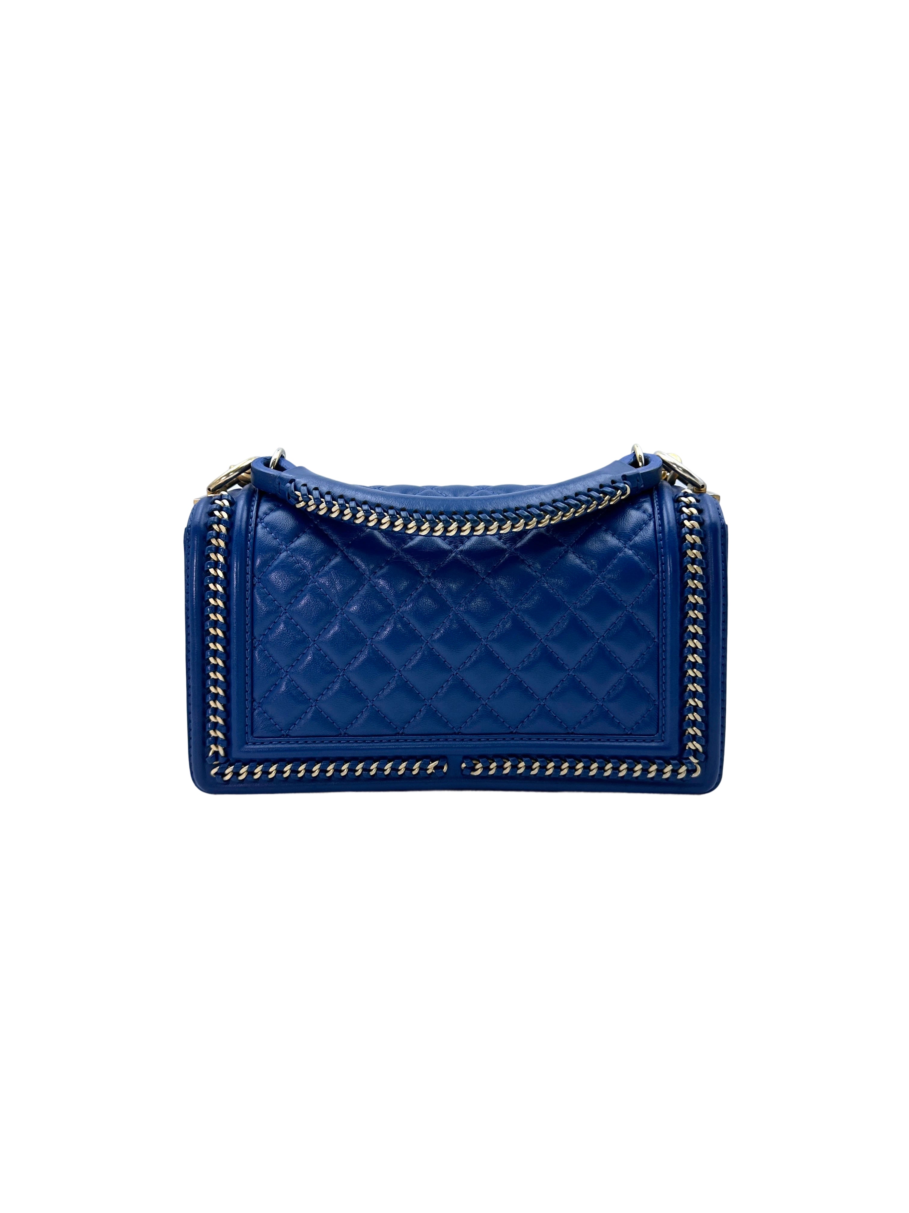 Chanel 17A LeBoy Blue Quilted Leather Chain Around Flap Bag With Gold Hardware(24***05) CC1474