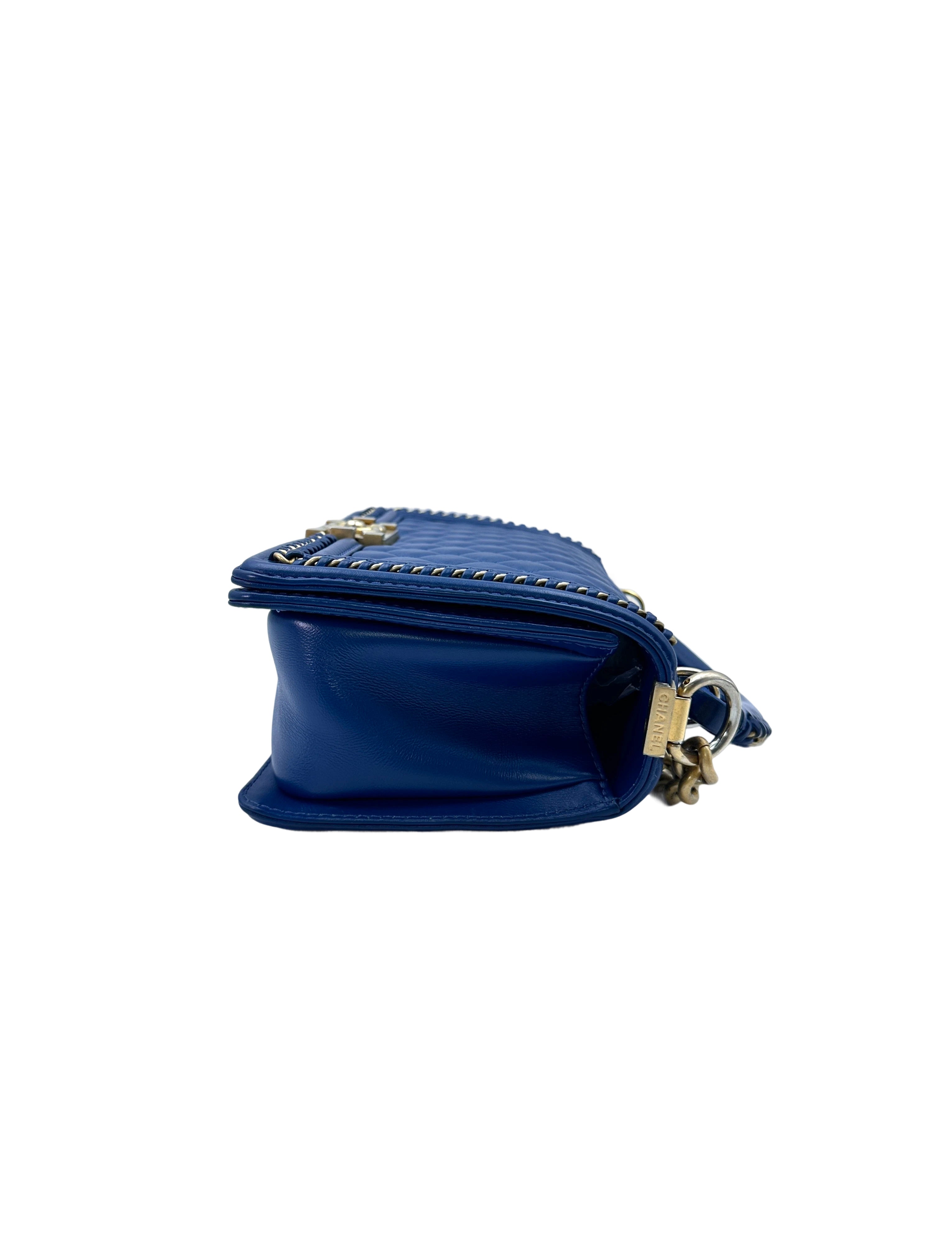 Chanel 17A LeBoy Blue Quilted Leather Chain Around Flap Bag With Gold Hardware(24***05) CC1474