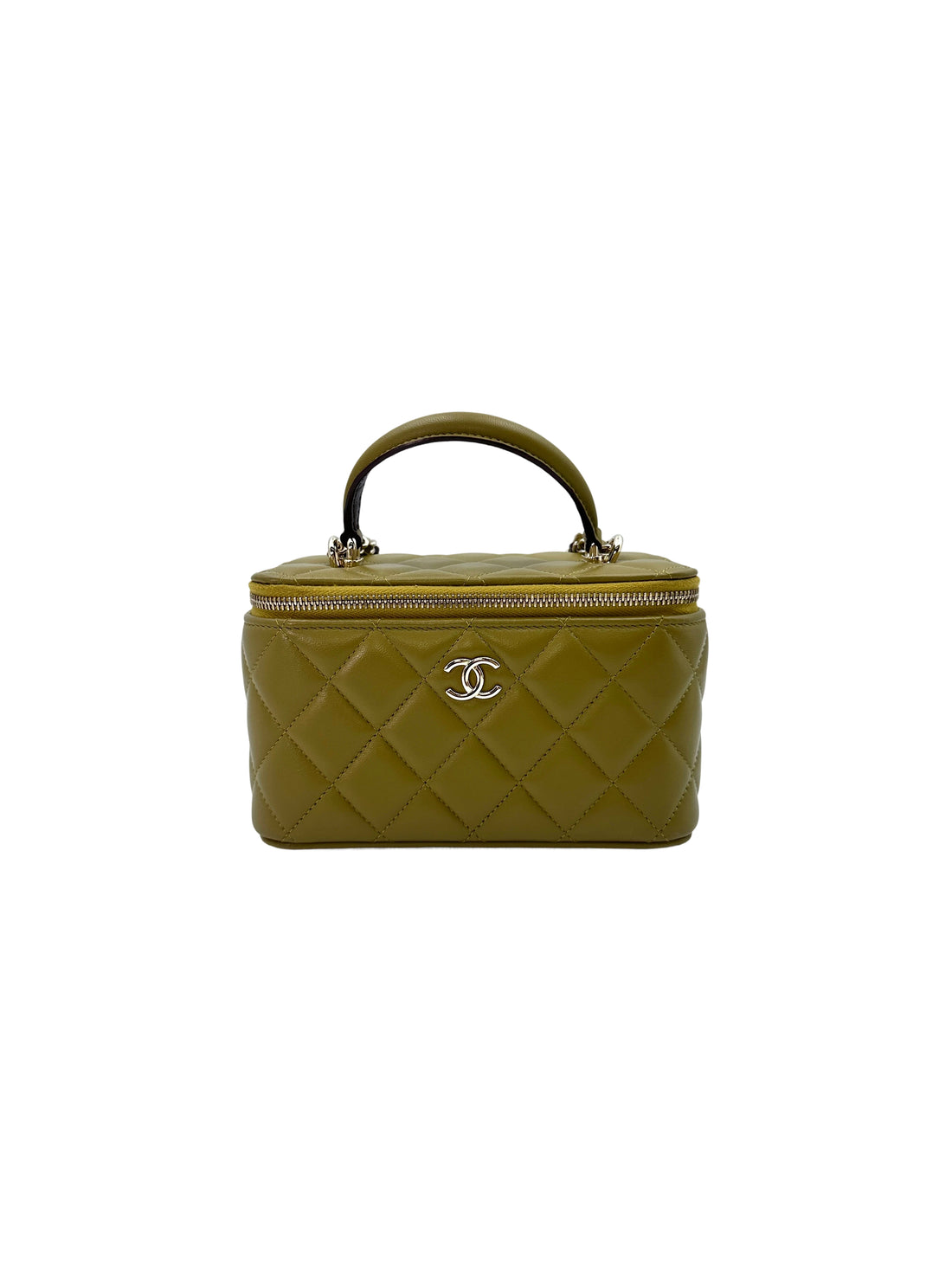 Chanel Green Quilted Lambskin Top Handle Vanity Case(PE***75) CC1473