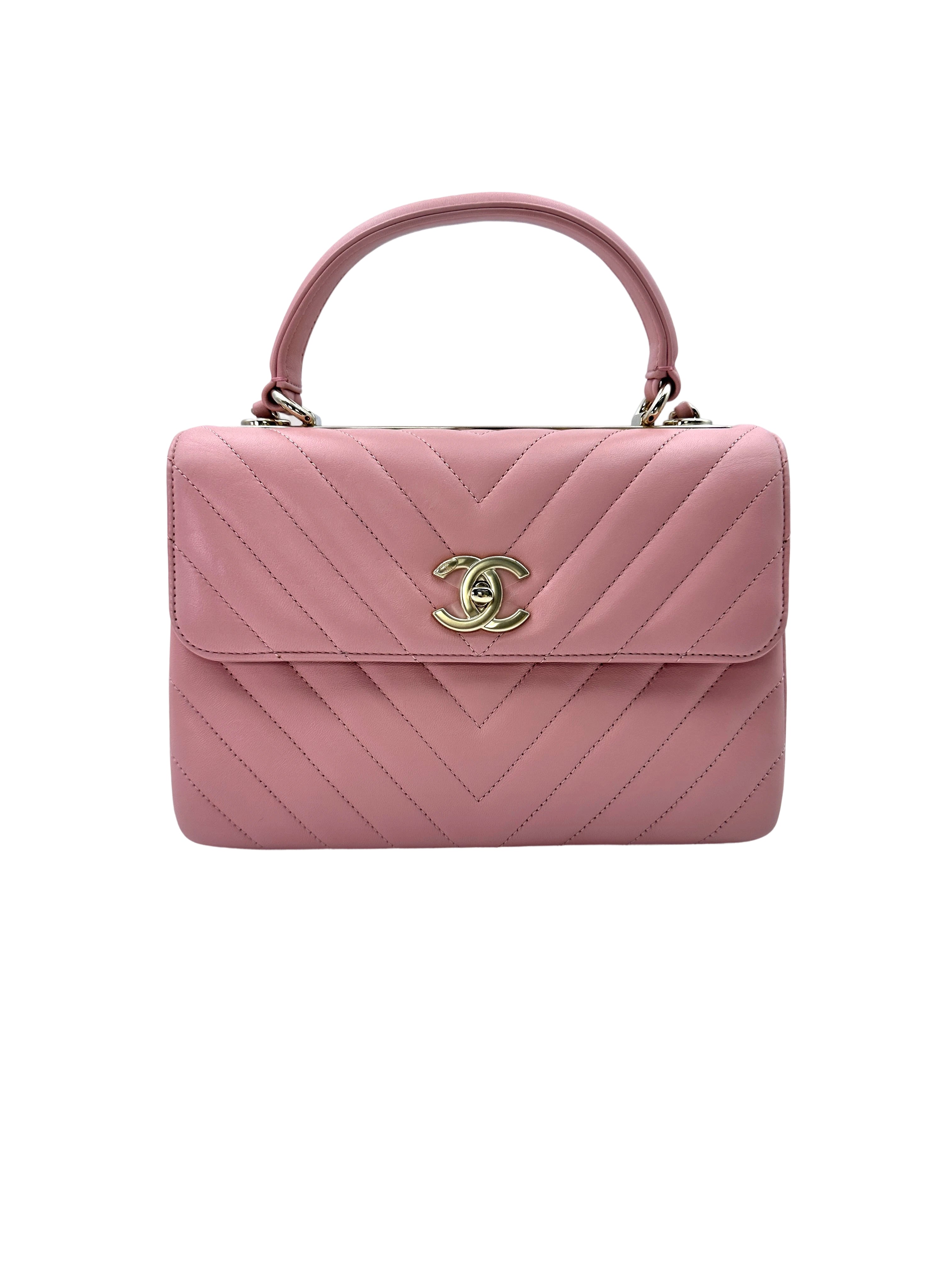 Chanel 18P Trendy CC Pink Chevron Quilted Leather Top Handle Flap Bag(26***27) CC1479