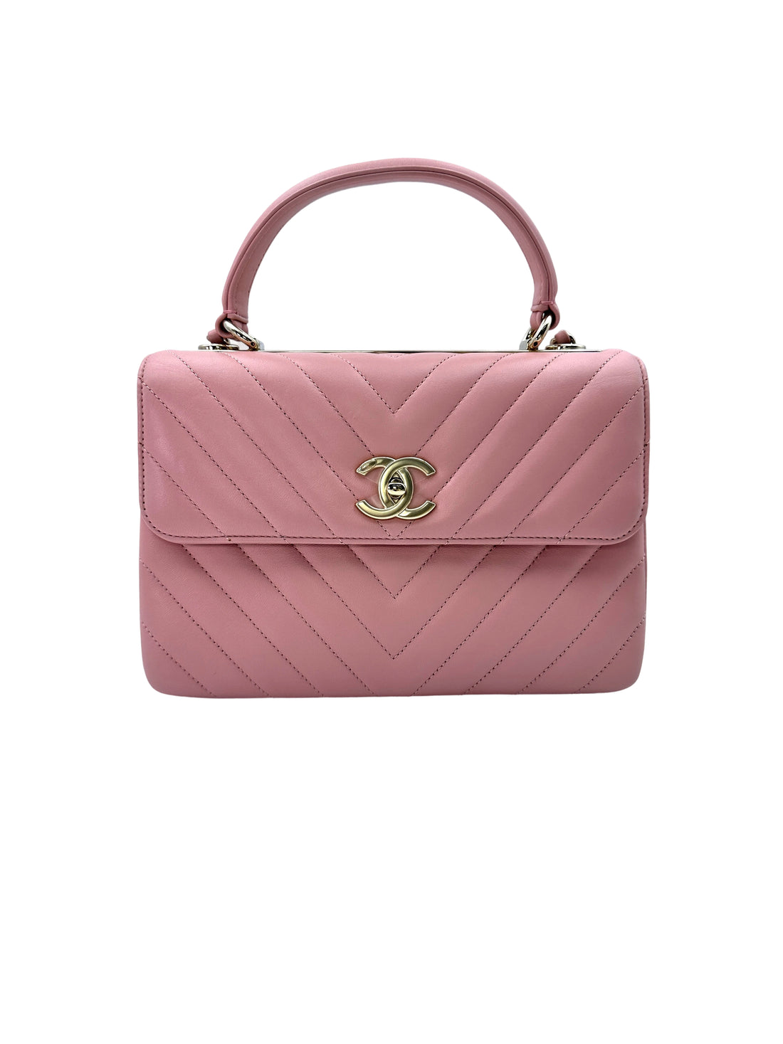 Chanel 18P Trendy CC Pink Chevron Quilted Leather Top Handle Flap Bag(26***27) CC1479