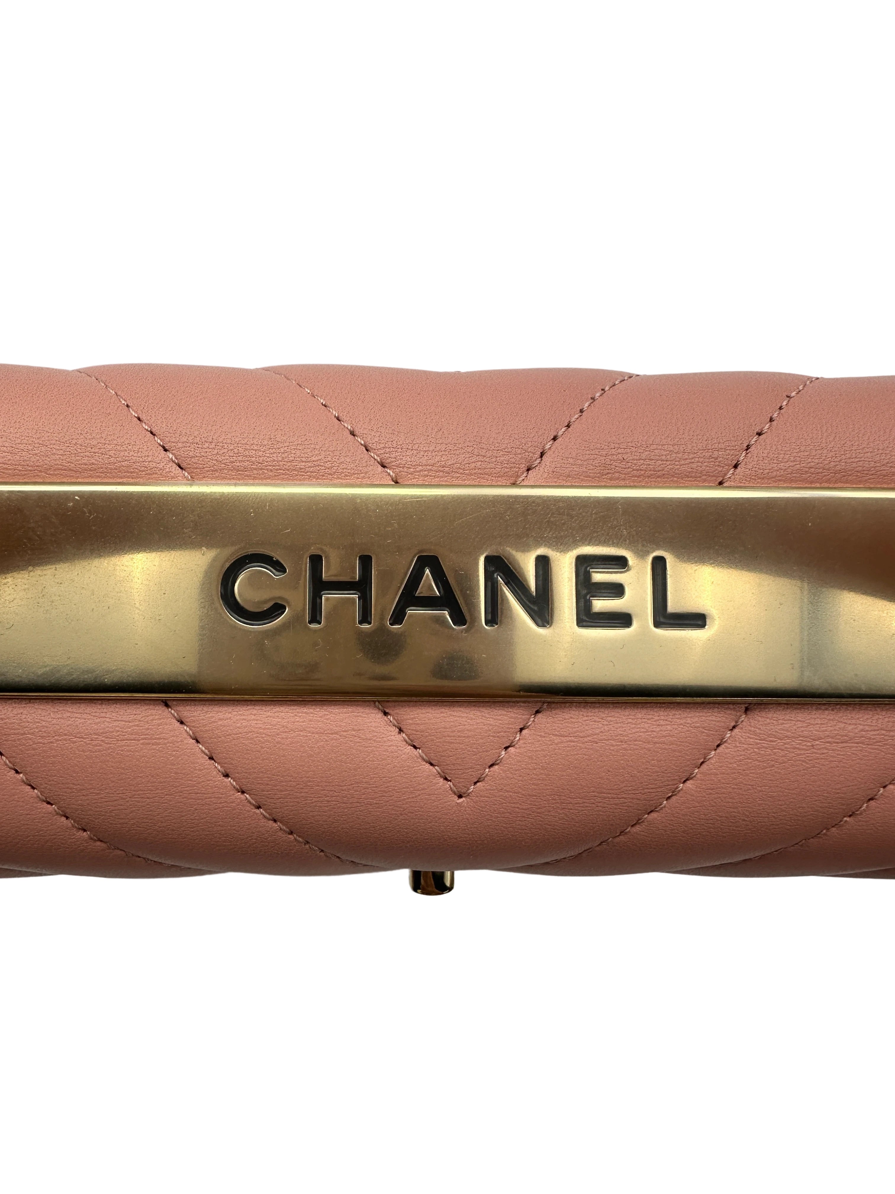 Chanel 18P Trendy CC Pink Chevron Quilted Leather Top Handle Flap Bag(26***27) CC1479