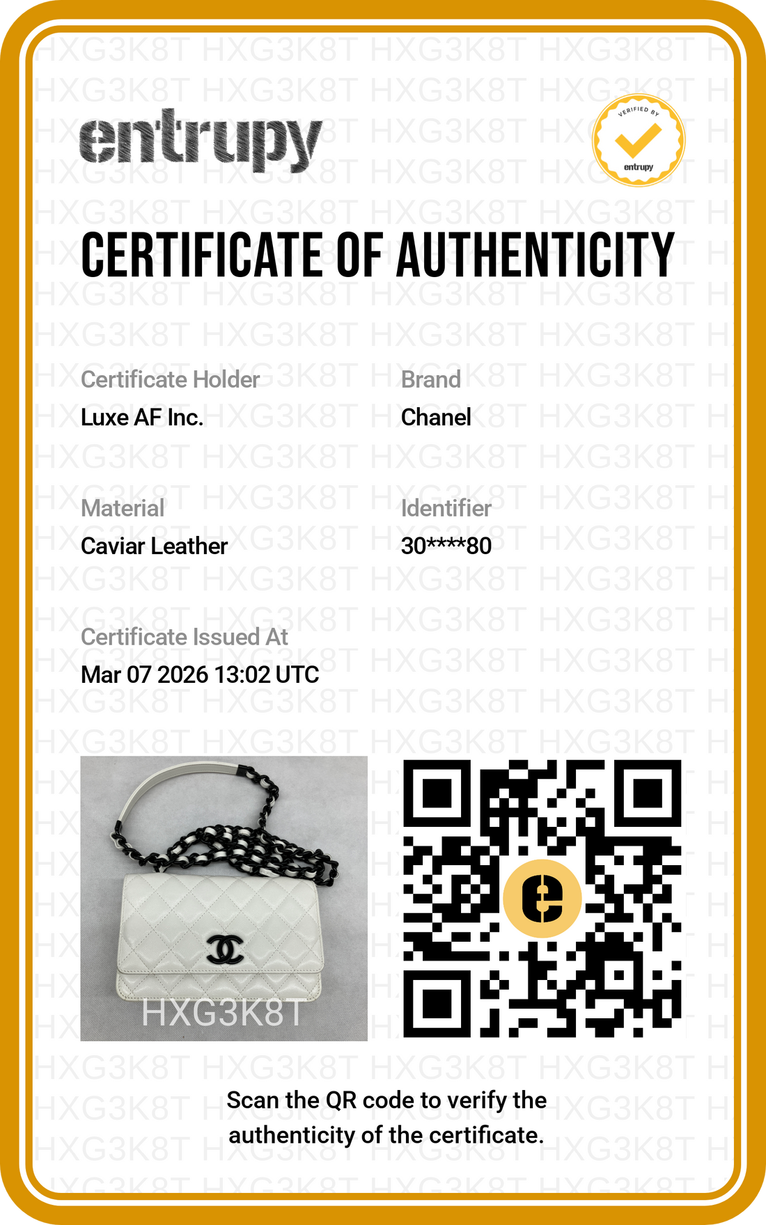 Chanel "My Everything" White Quilted Calfskin Wallet On Chain(30***80) CC1477