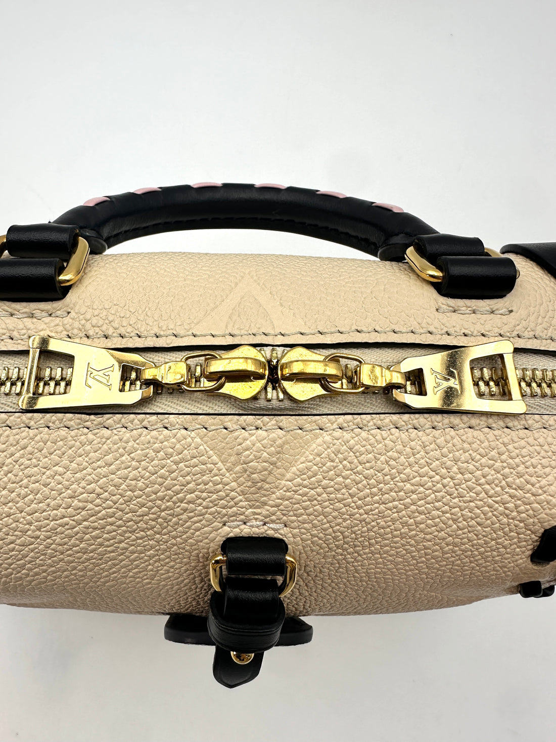 Louis Vuitton "Wild At Heart" Petite Malle Souple Beige Monogram Empreinte Leather Handle Bag LV2045