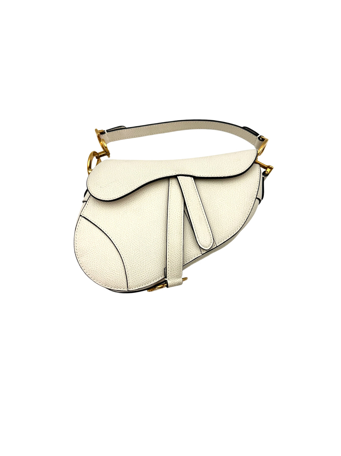 Christian Dior White Leather Small Size Saddle Bag DR539