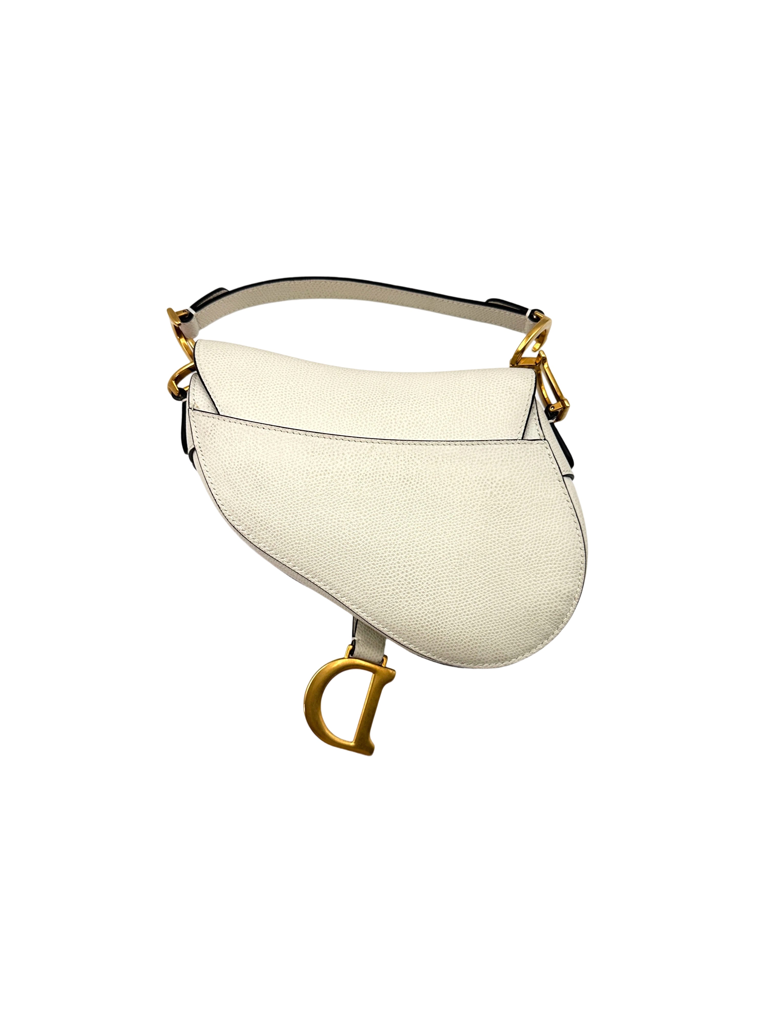 Christian Dior White Leather Small Size Saddle Bag DR539