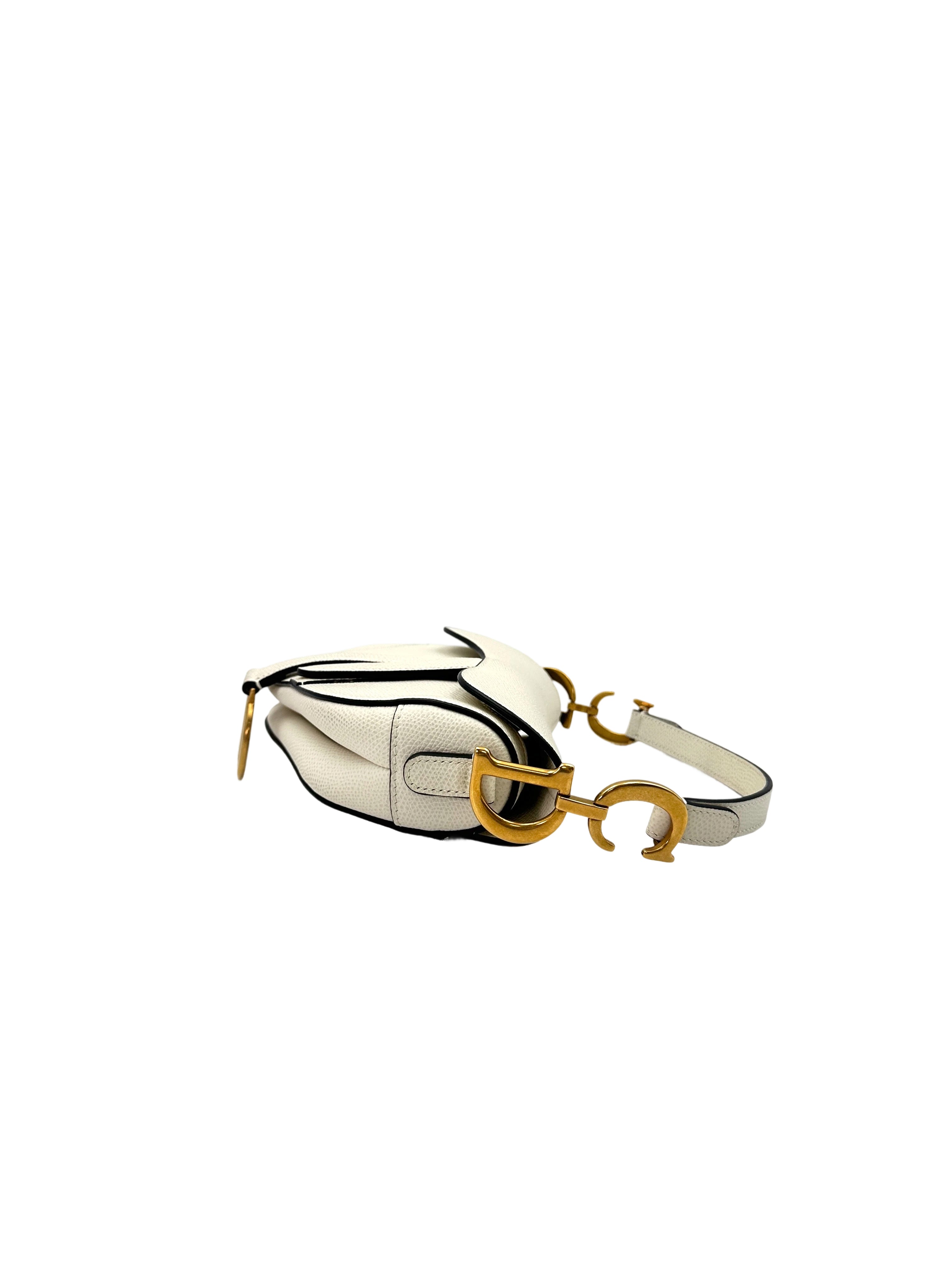 Christian Dior White Leather Small Size Saddle Bag DR539