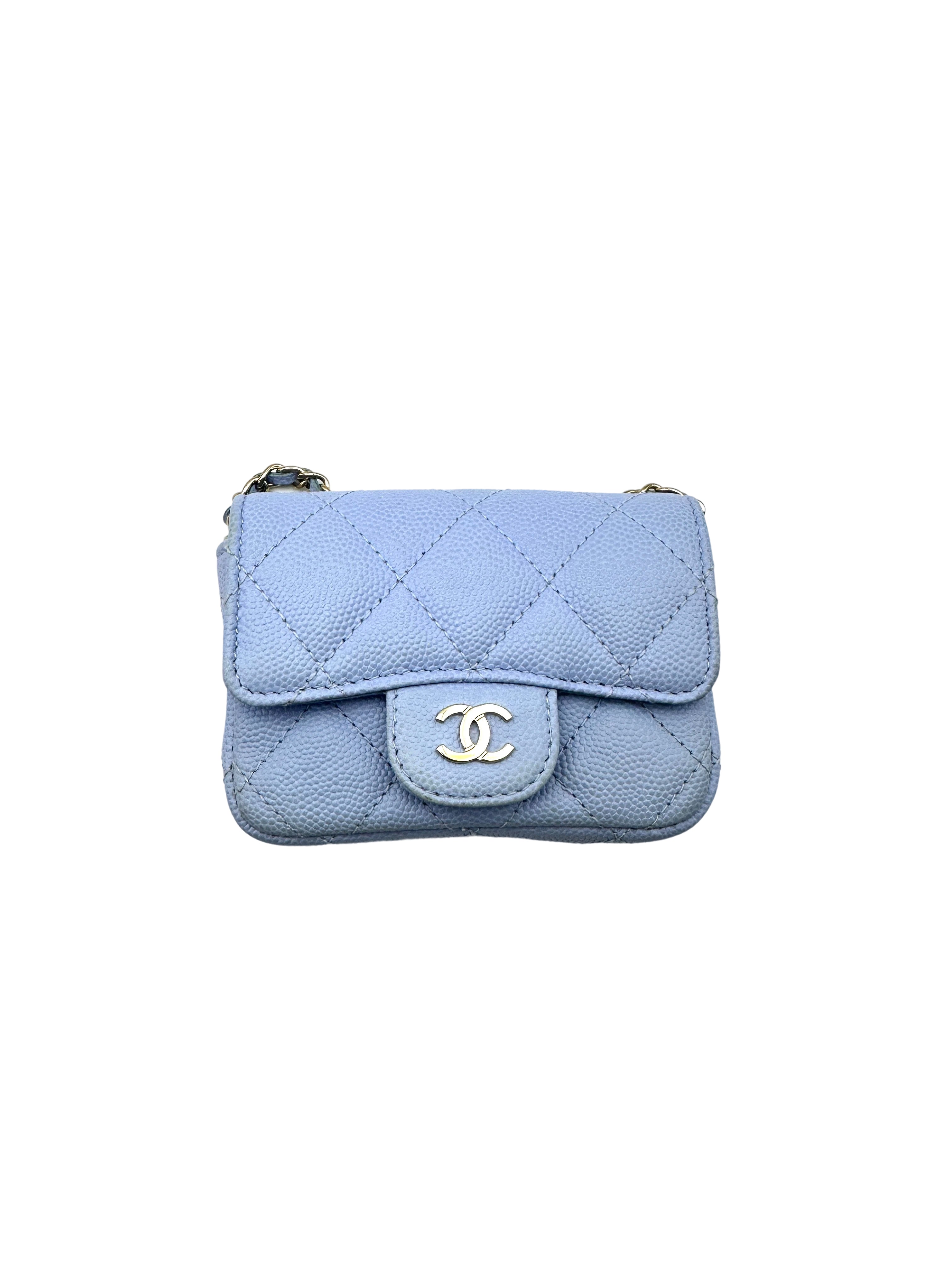Chanel Classic Flap Blue Quilted Leather Mini Flap Bag With Gold Buckle(K2***54) IRIS052