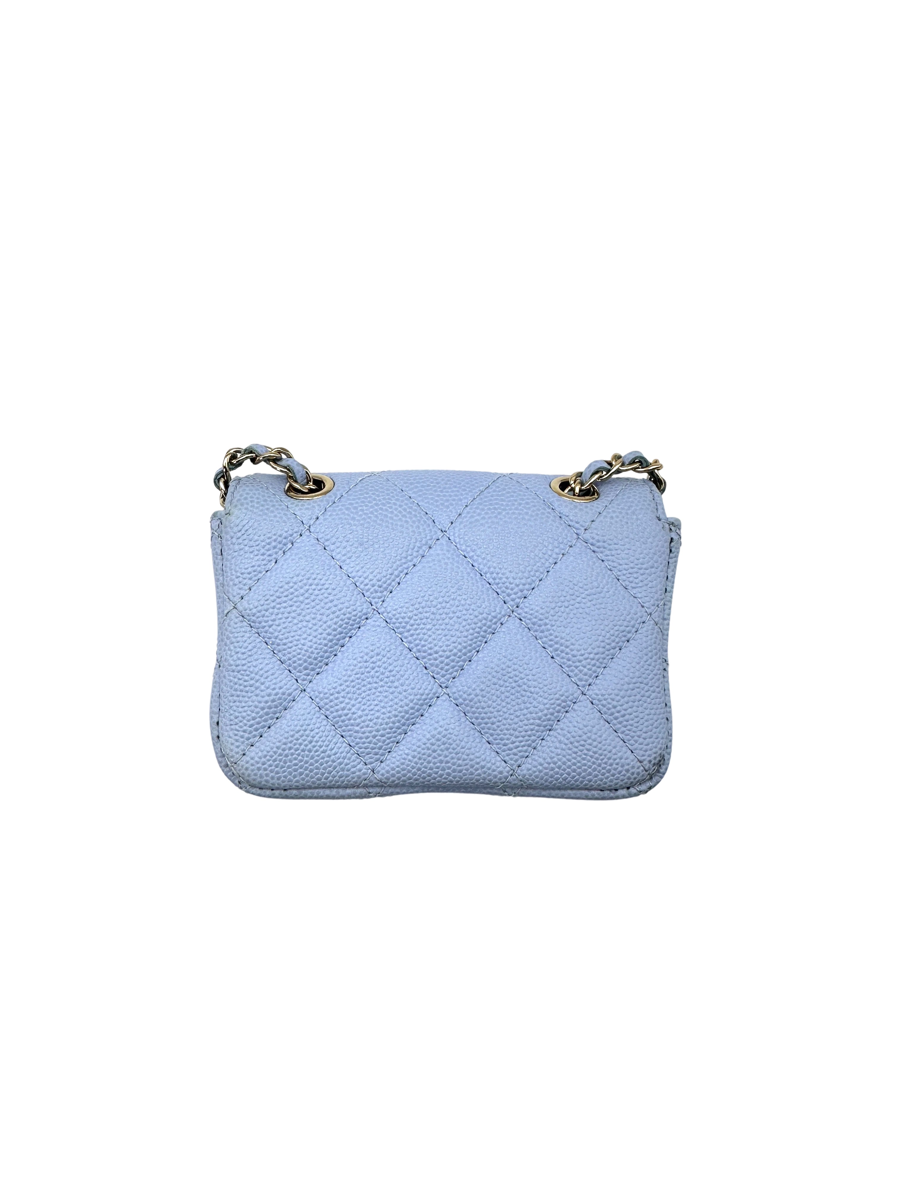 Chanel Classic Flap Blue Quilted Leather Mini Flap Bag With Gold Buckle(K2***54) IRIS052