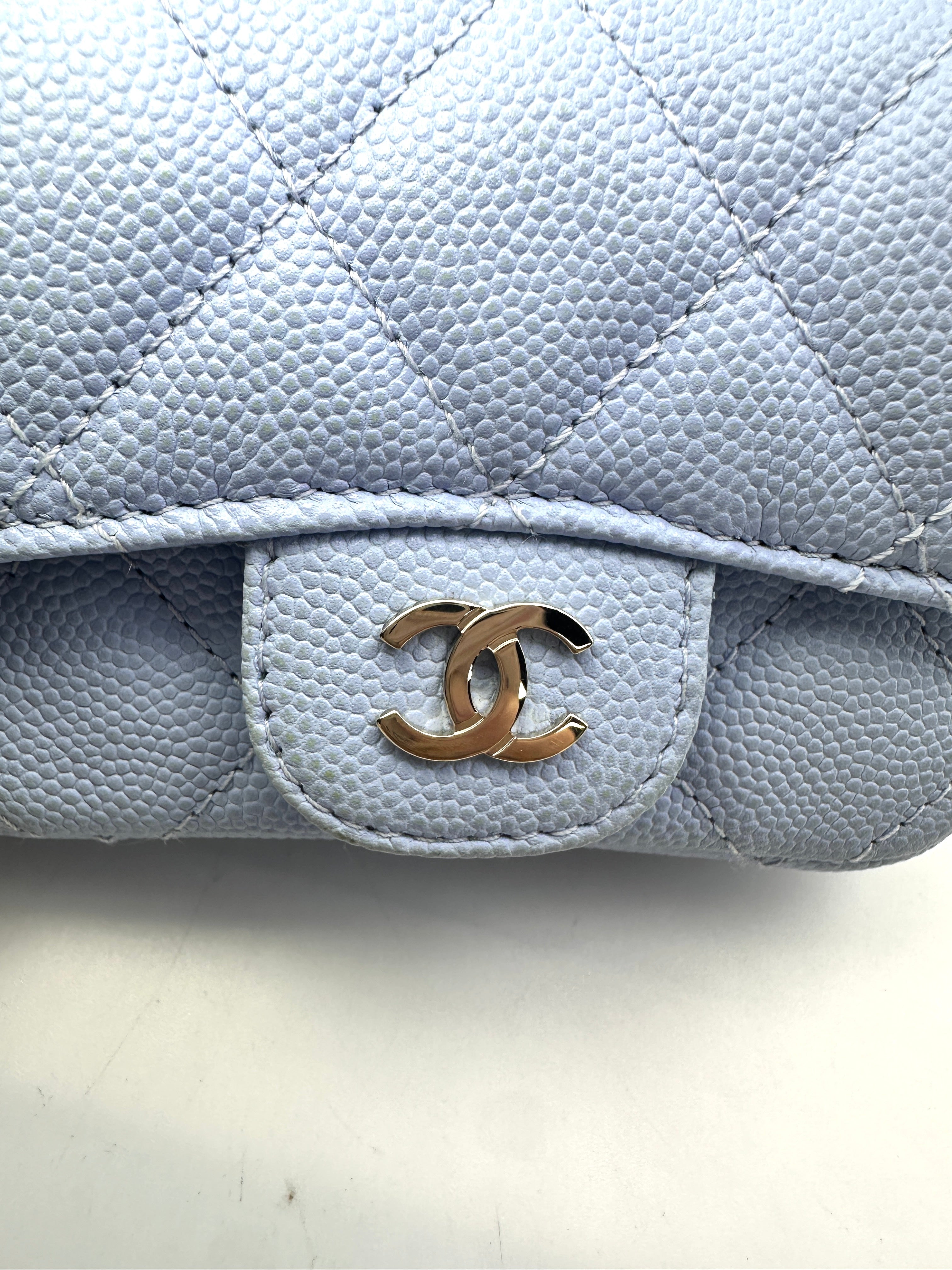 Chanel Classic Flap Blue Quilted Leather Mini Flap Bag With Gold Buckle(K2***54) IRIS052