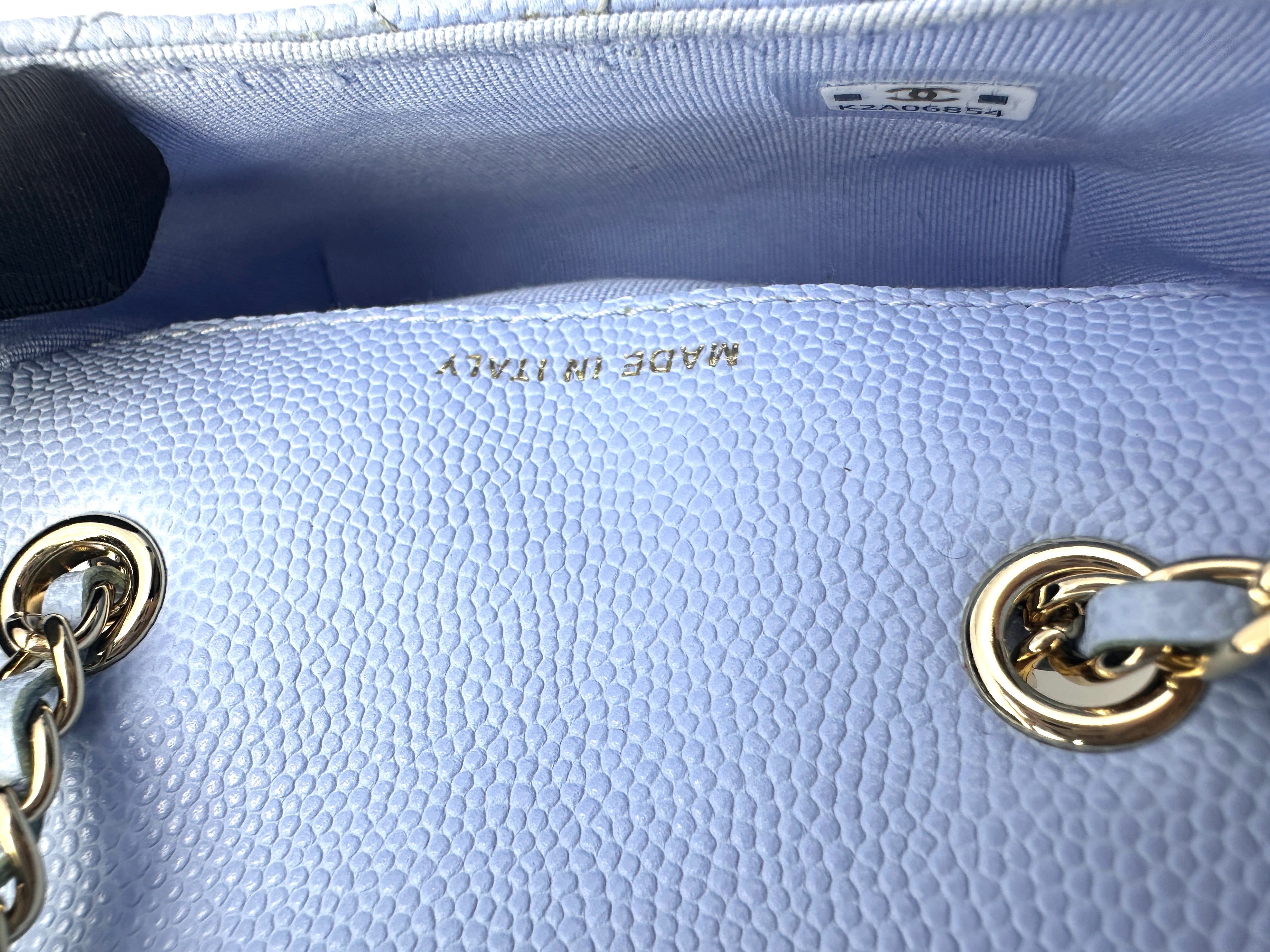 Chanel Classic Flap Blue Quilted Leather Mini Flap Bag With Gold Buckle(K2***54) IRIS052