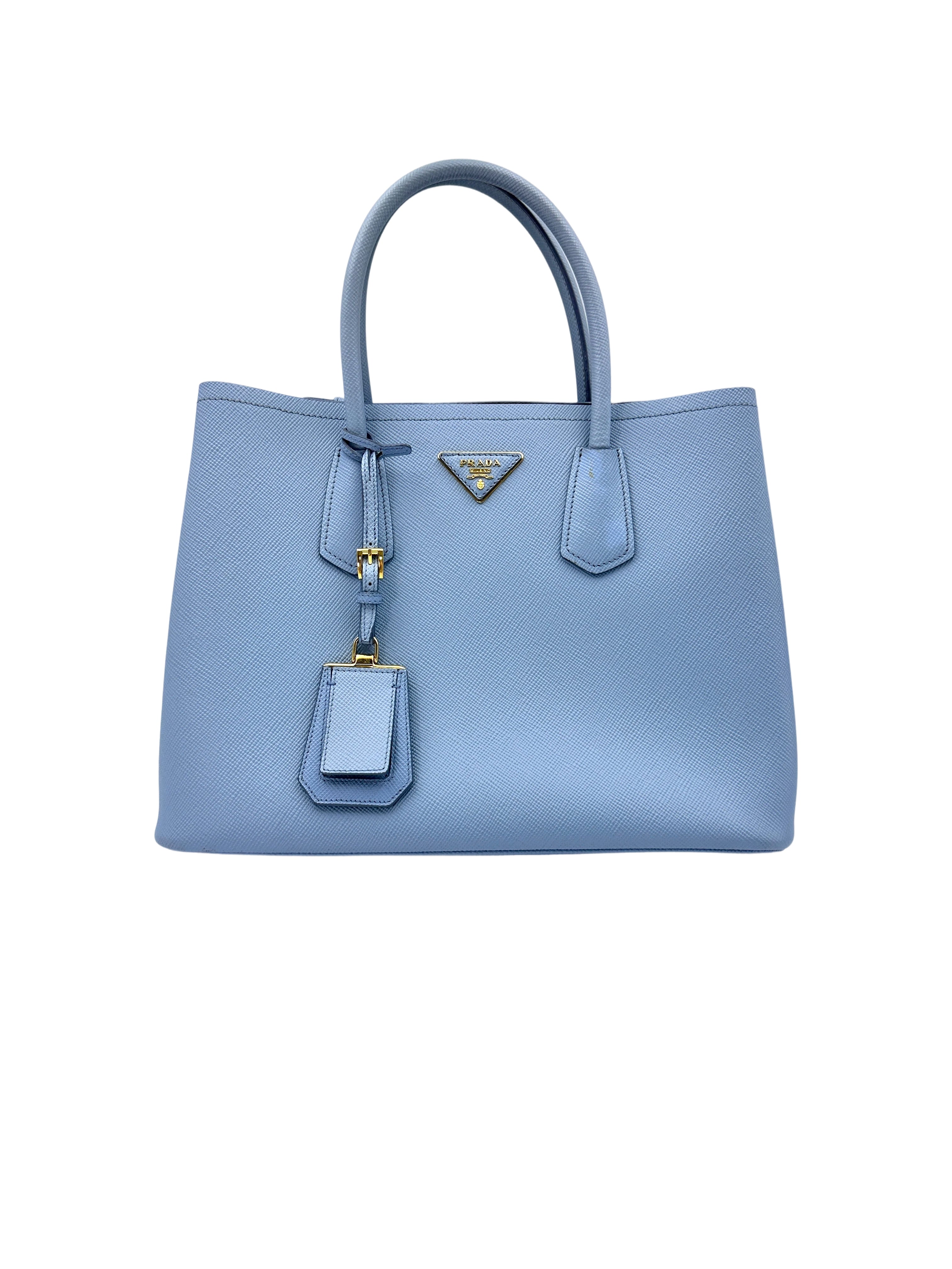 Prada Saffiano Cuir Blue Leather Tote Handle Bag PR199