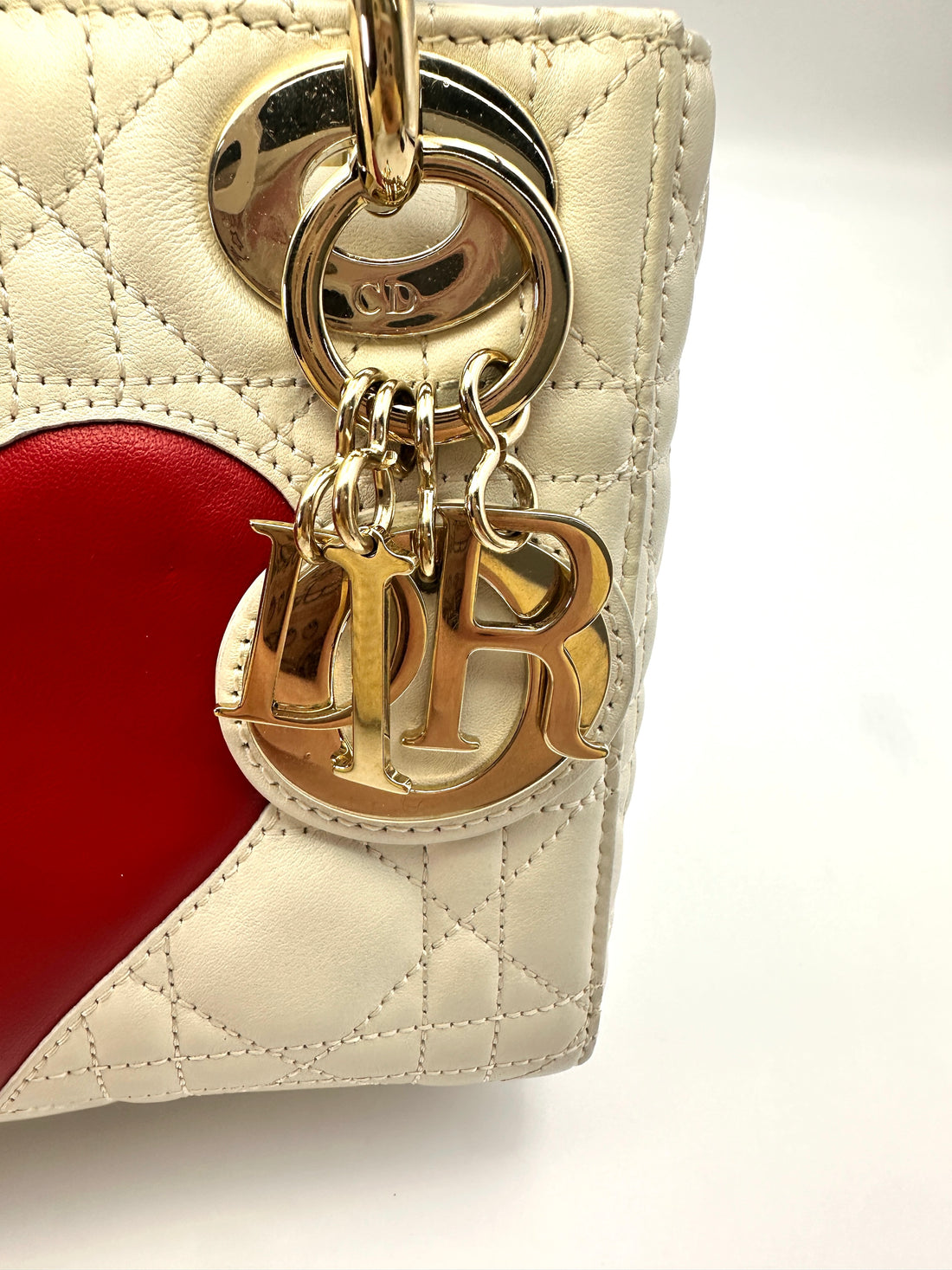 Christian Dior Lady Dior Dioramour Limited Edition Cannage Handle Bag With Gold Charms DR542