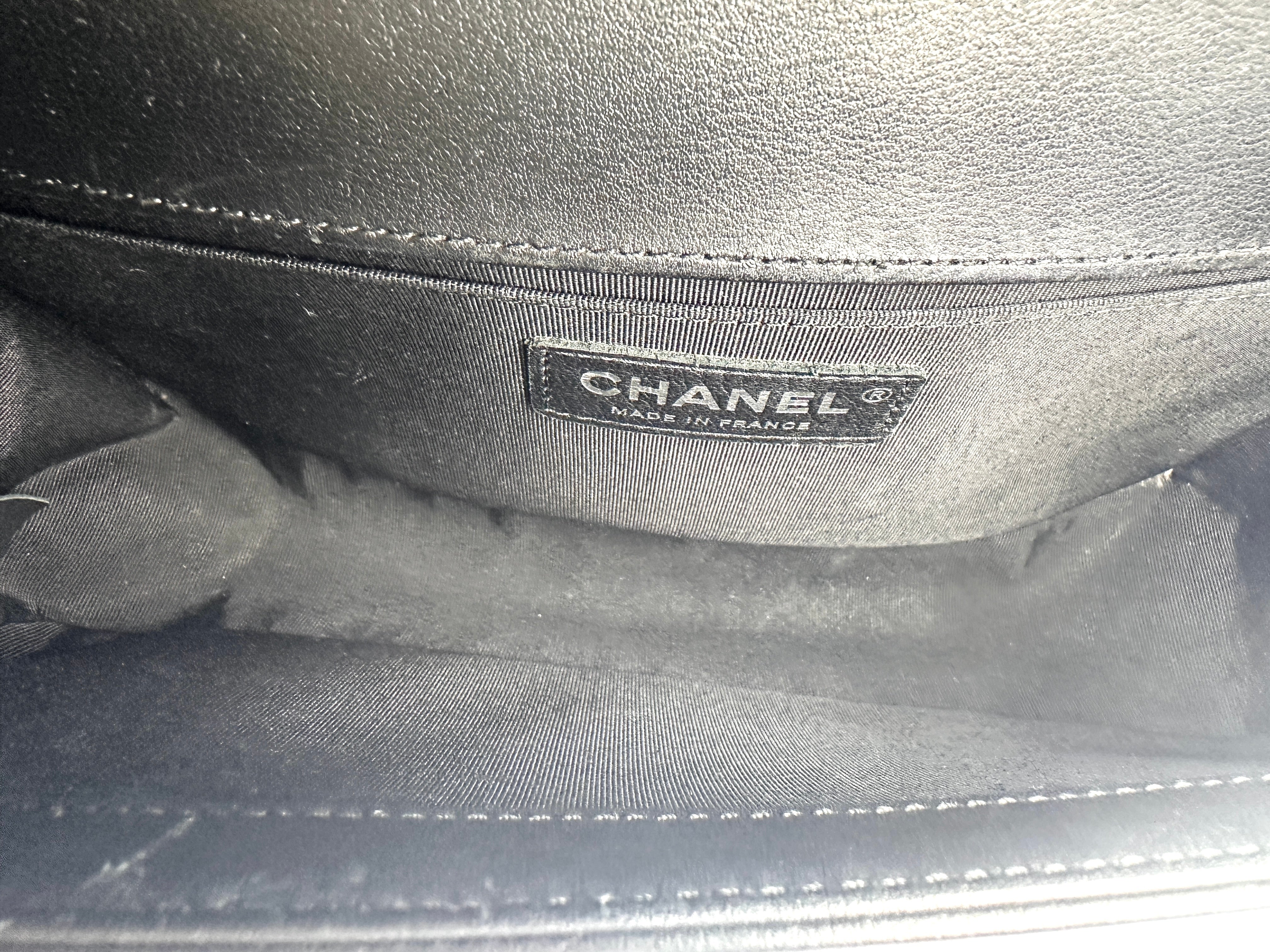 Chanel LeBoy Black Chevron Quilted Calfskin Medium Size Flap Bag With Silver Buckle(22***02) CC1482