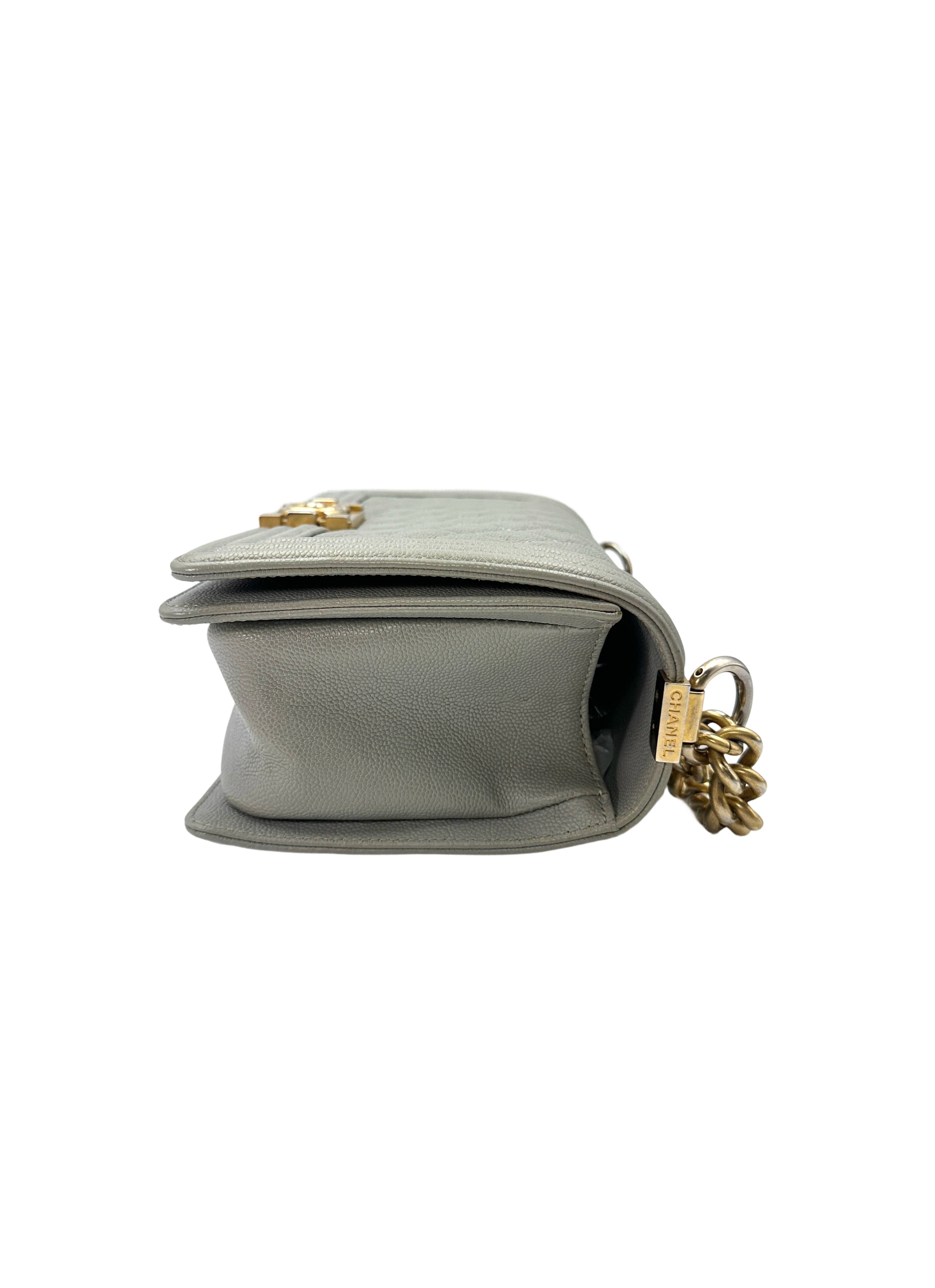 Chanel LeBoy Gray Quilted Leather Medium Size Flap Bag With Gold Buckle(25***06) IRIS039