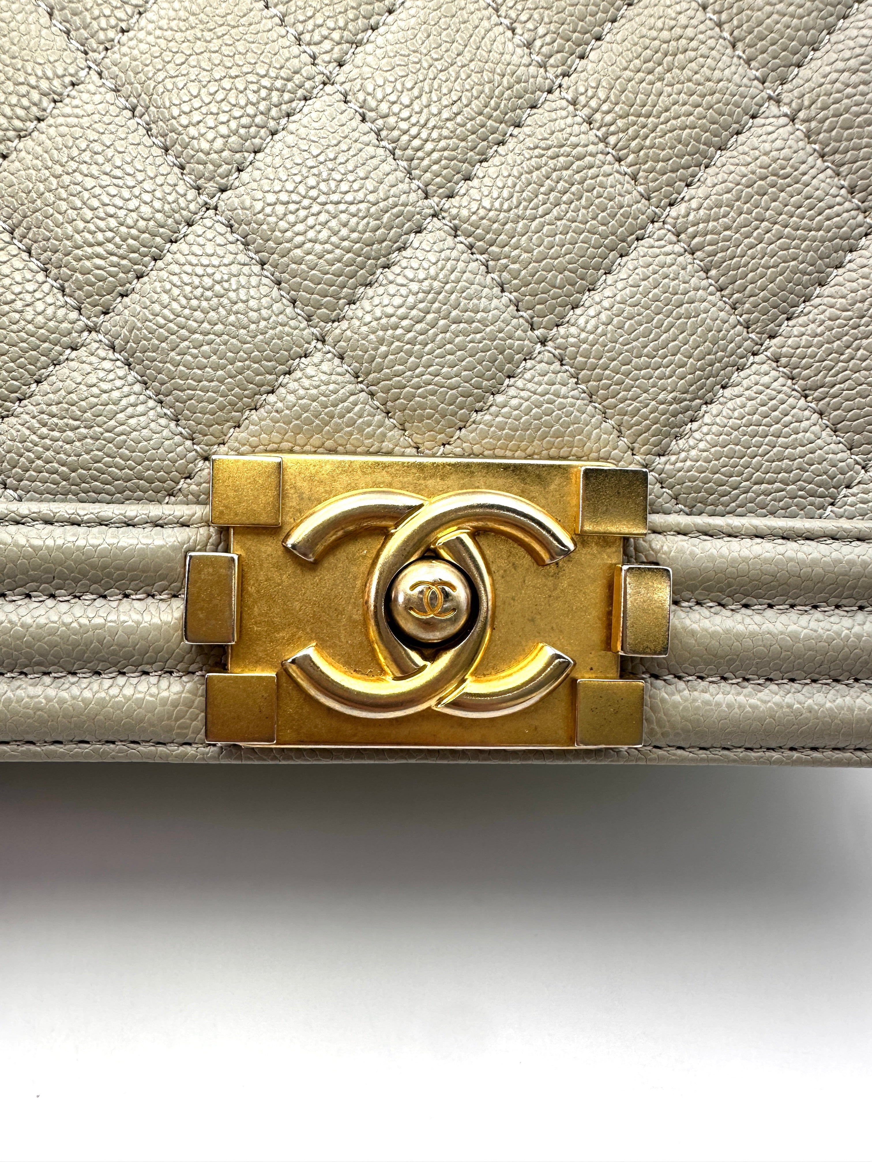 Chanel LeBoy Gray Quilted Leather Medium Size Flap Bag With Gold Buckle(25***06) IRIS039