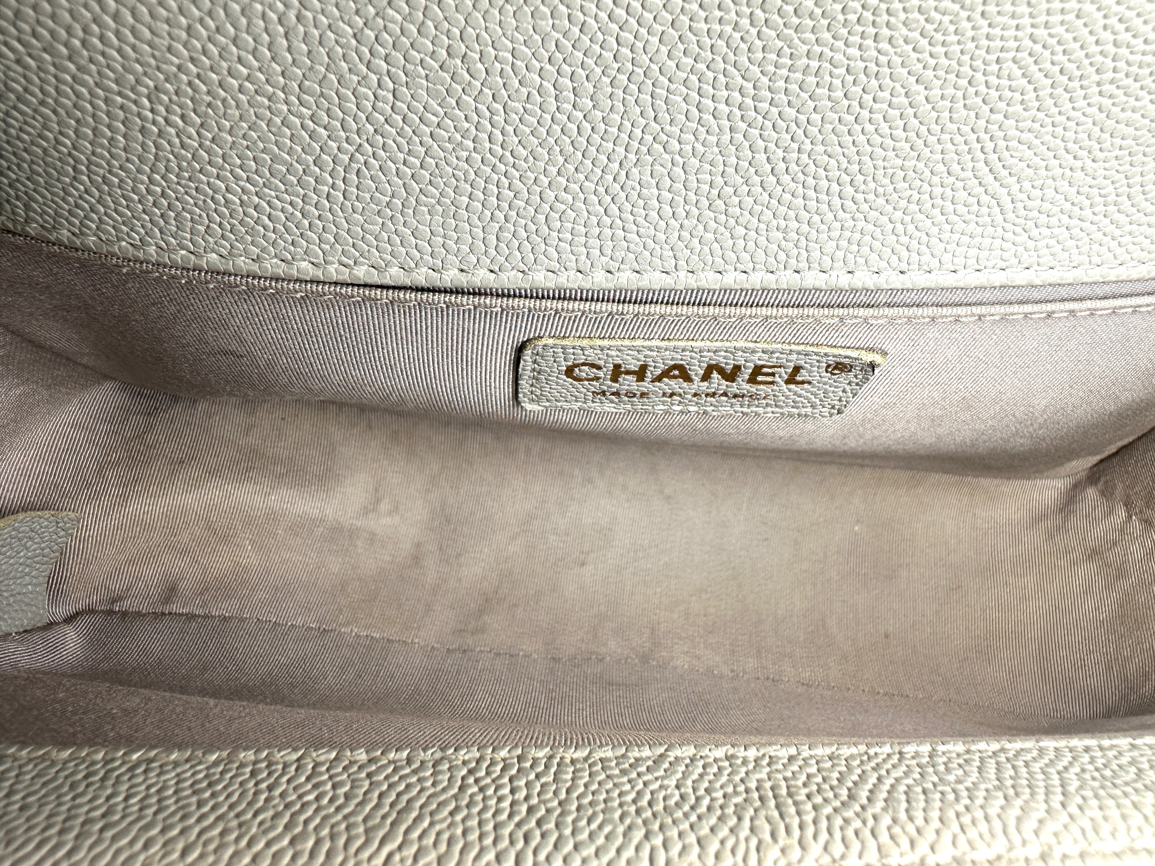 Chanel LeBoy Gray Quilted Leather Medium Size Flap Bag With Gold Buckle(25***06) IRIS039
