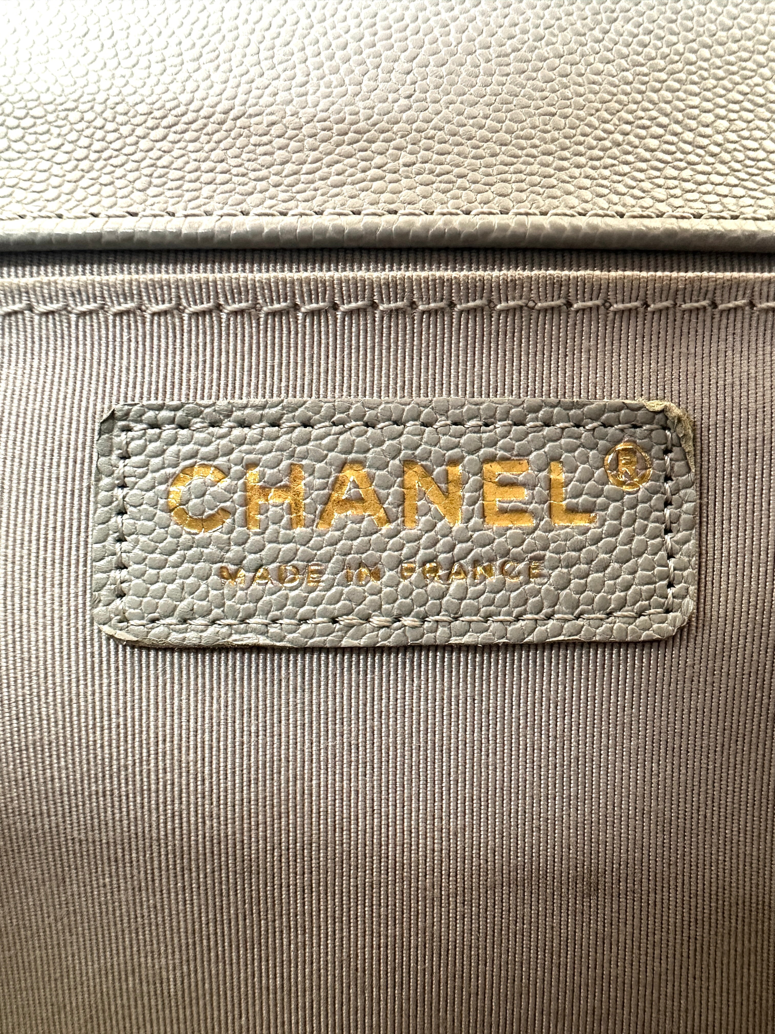 Chanel LeBoy Gray Quilted Leather Medium Size Flap Bag With Gold Buckle(25***06) IRIS039