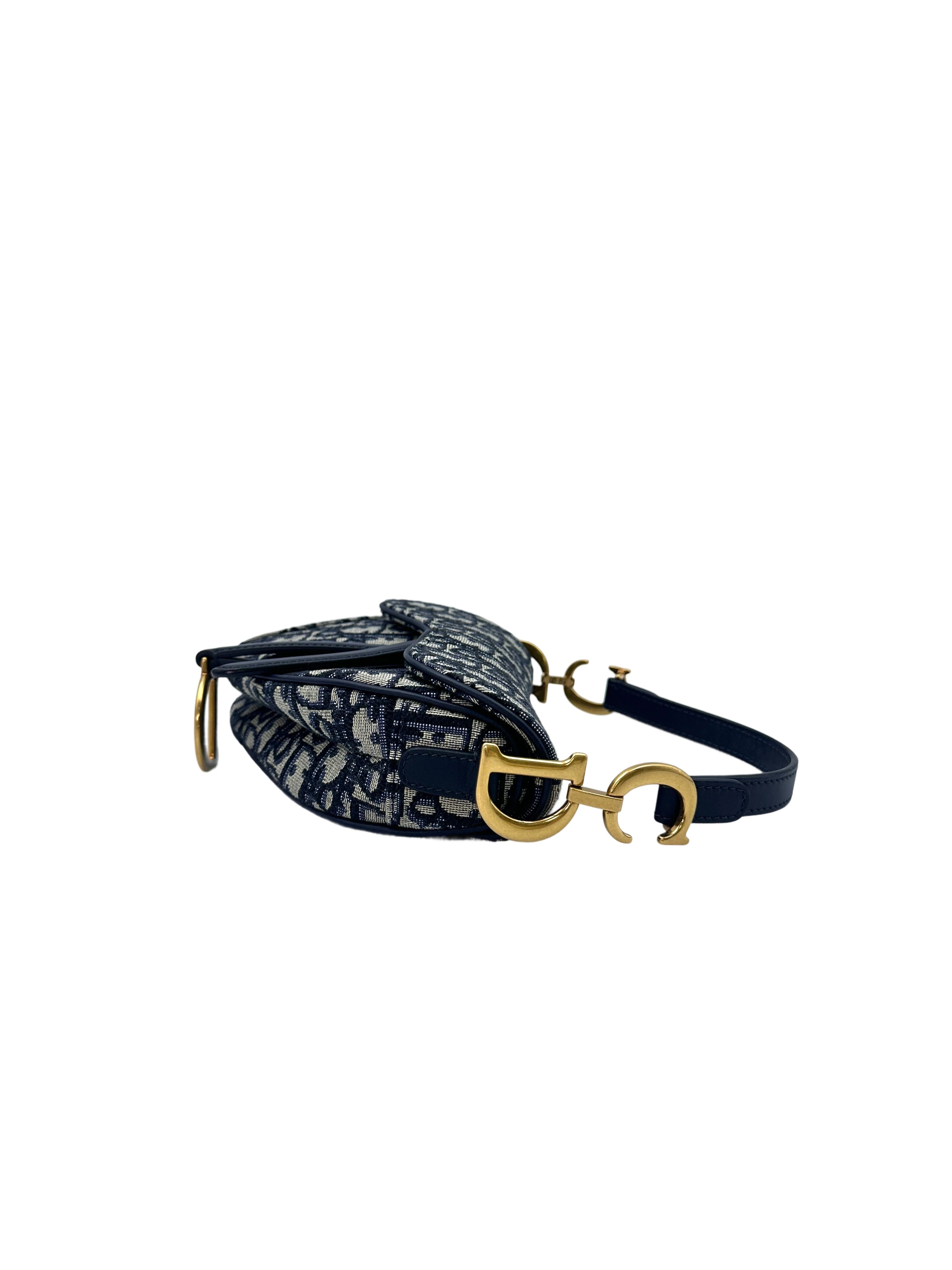 Christian Dior Oblique Blue Jacquard Small Size Saddle Bag DR541