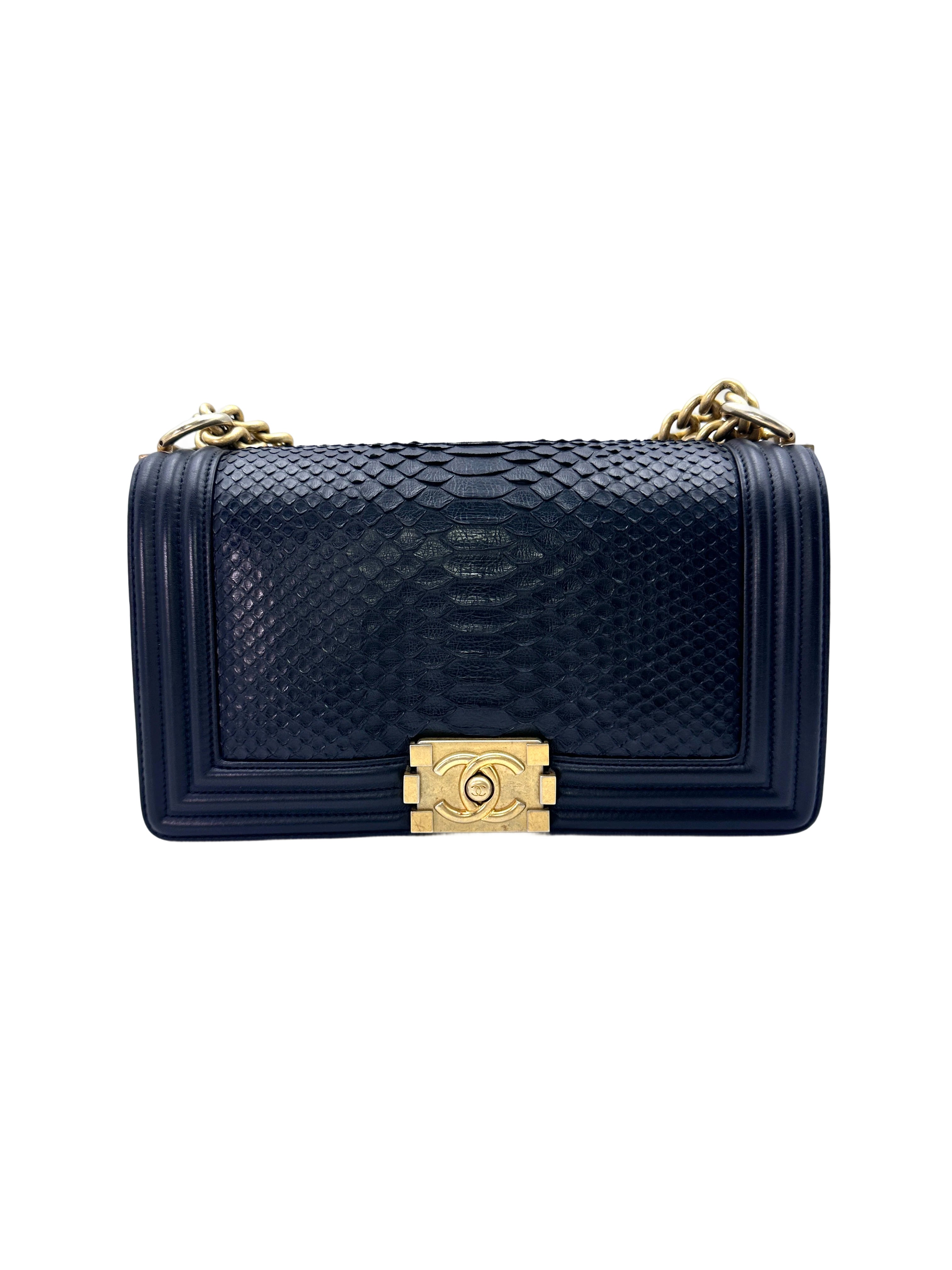 Chanel Limited Edition LeBoy Black Python Leather Flap Bag With Gold Buckle(26***72) CC1483