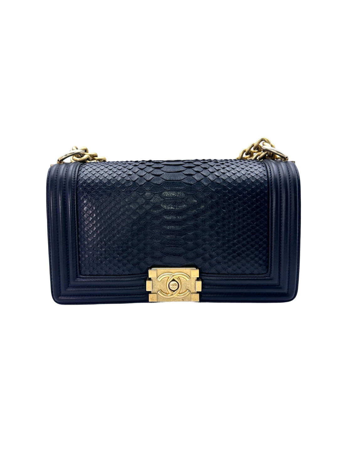 Chanel Limited Edition LeBoy Black Python Leather Flap Bag With Gold Buckle(26***72) CC1483