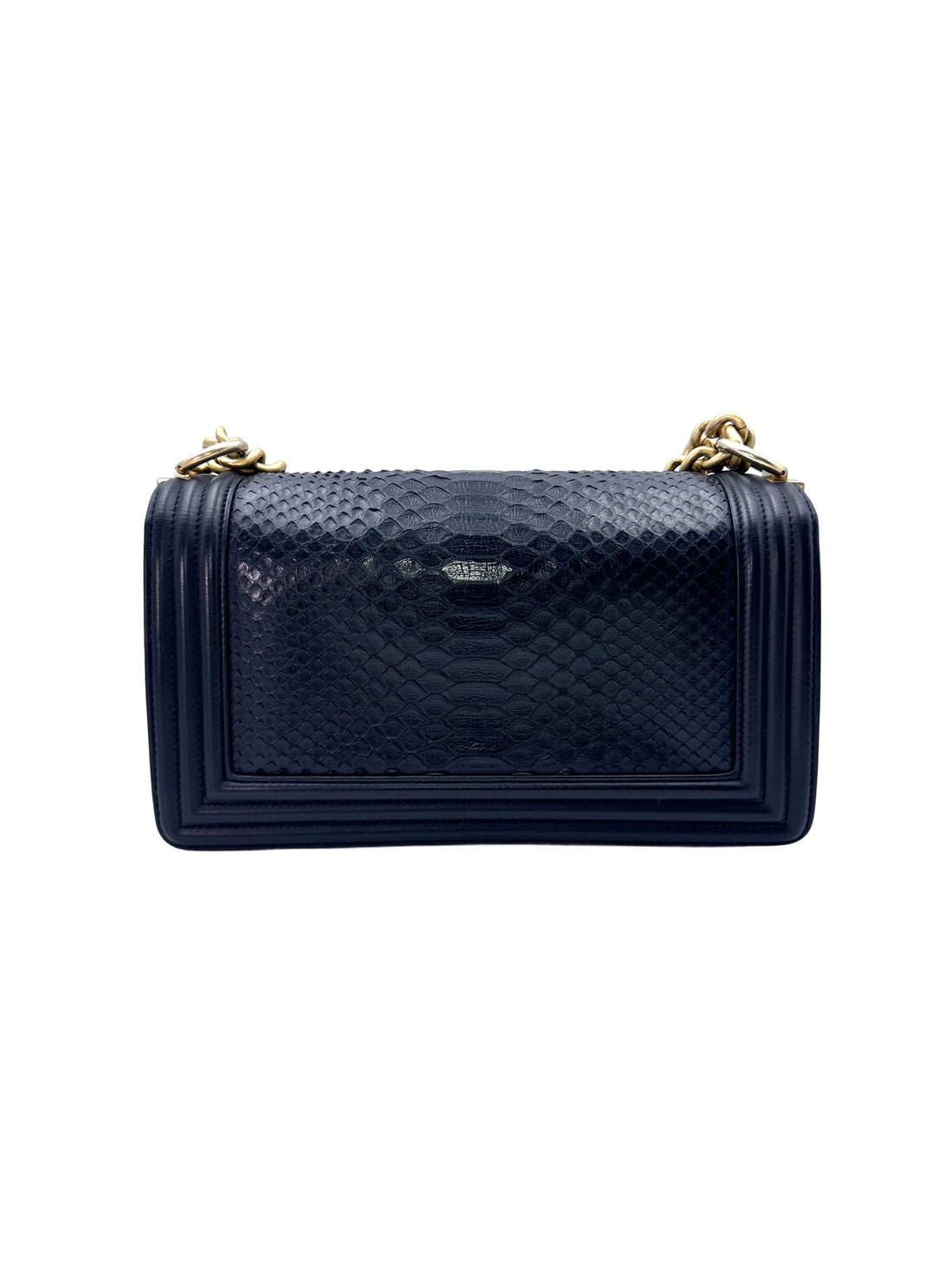 Chanel Limited Edition LeBoy Black Python Leather Flap Bag With Gold Buckle(26***72) CC1483