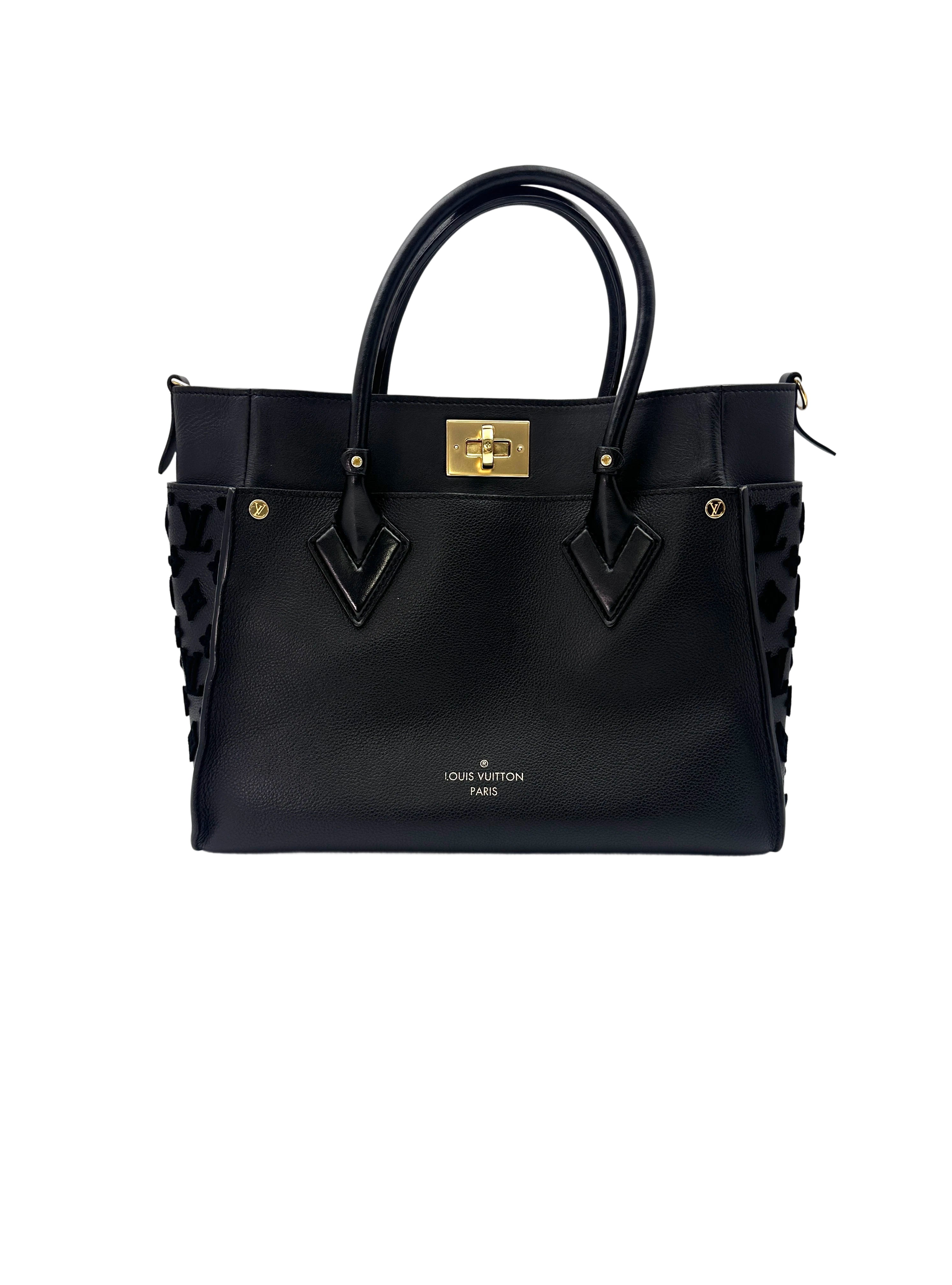 Louis Vuitton On My Side MM Black Leather Tote Handle Bag LV2057