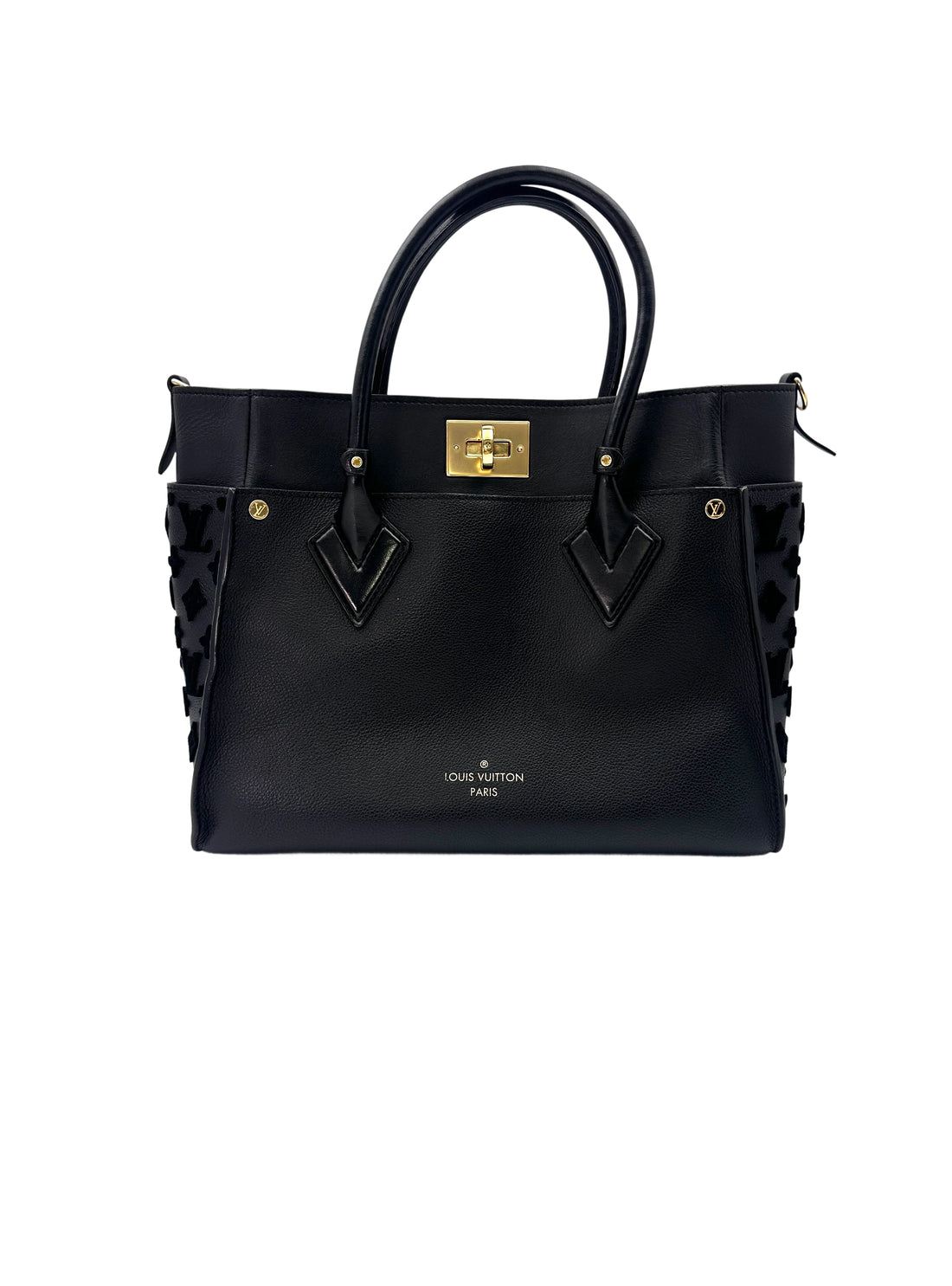 Louis Vuitton On My Side MM Black Leather Tote Handle Bag LV2057